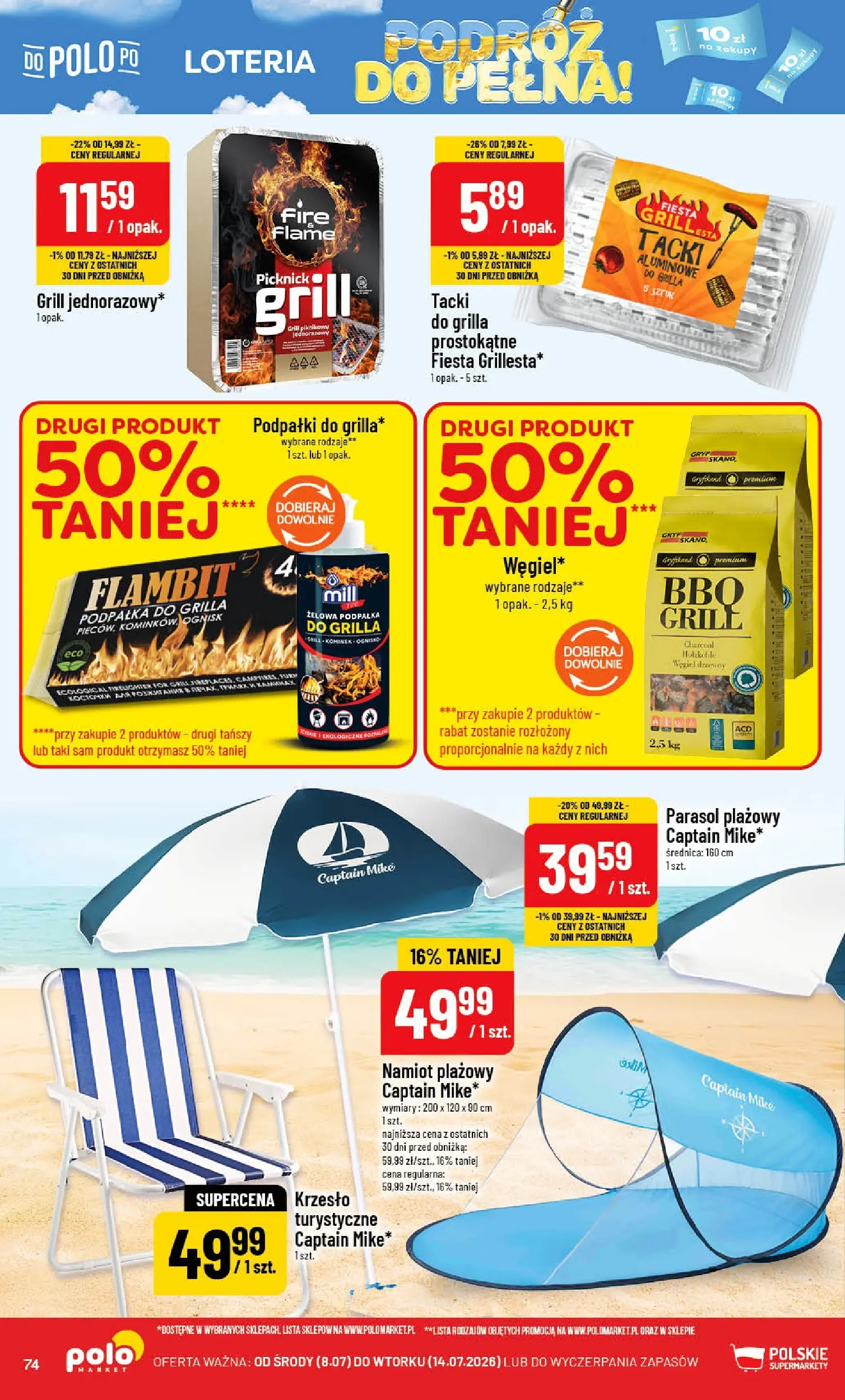 Nowa POLOmarket gazetka od jutra (08.07.2026) | Strona: 74 | Produkty: Namiot plażowy, Parasol, Grill, Krzesło Nowa POLOmarket gazetka od jutra 08.07.2026 | Strona: 74 | Produkty: Namiot plażowy, Parasol, Grill, Krzesło