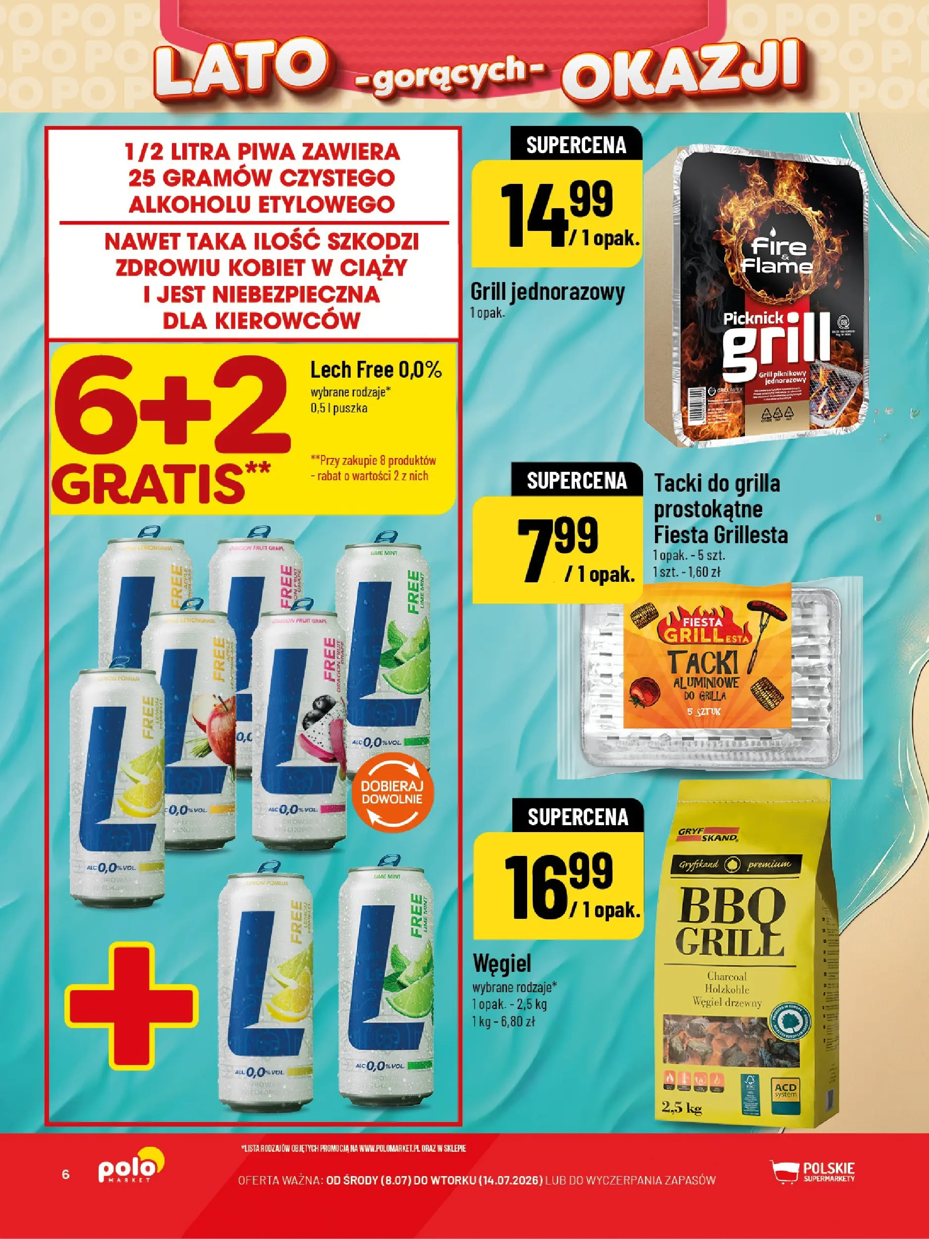 Nowa POLOmarket gazetka od jutra 08.07.2026 | Strona: 6 | Produkty: Grill, Grill jednorazowy