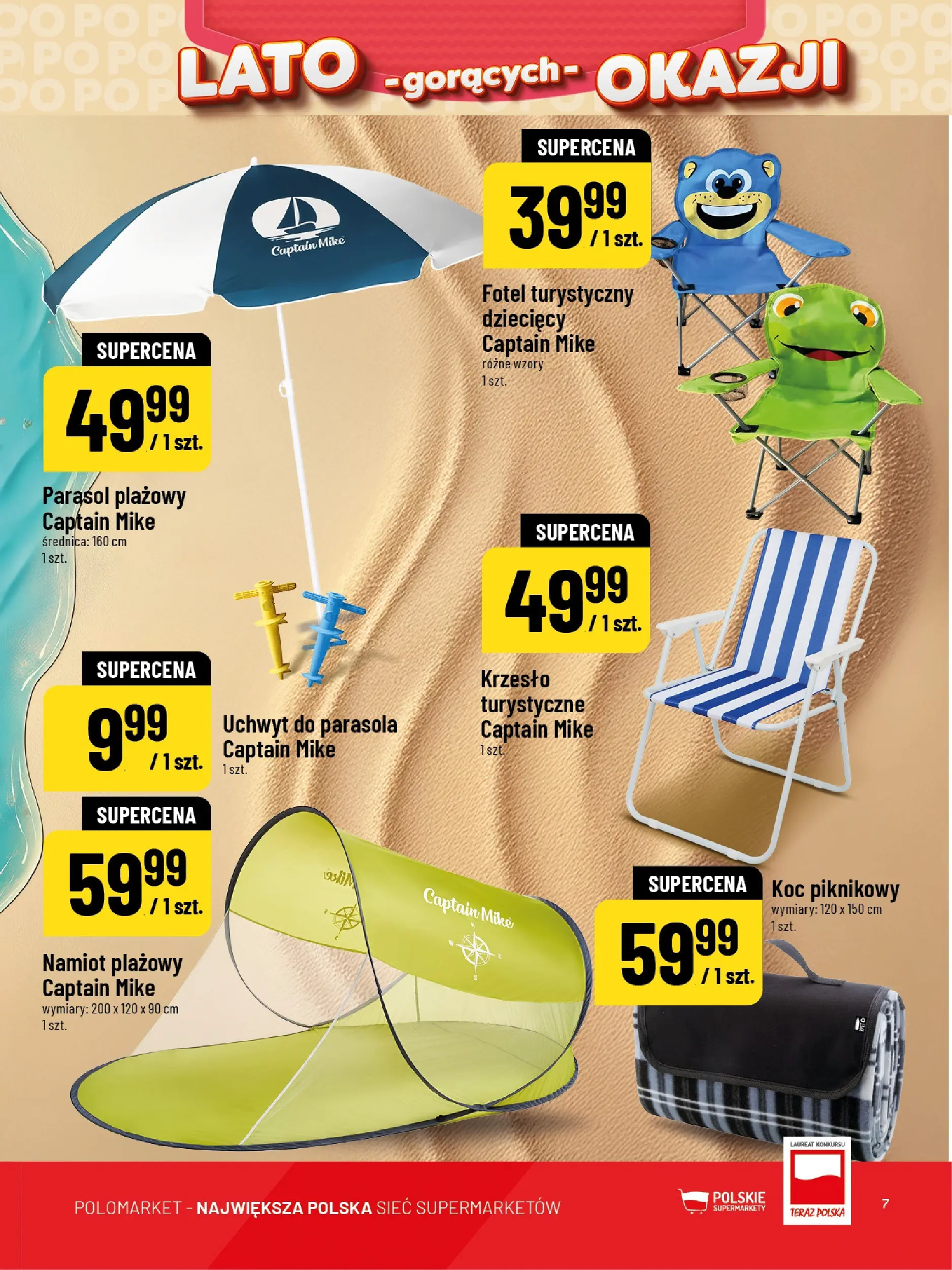 Nowa POLOmarket gazetka od jutra 08.07.2026 | Strona: 7 | Produkty: Namiot plażowy, Koc, Fotel, Krzesło