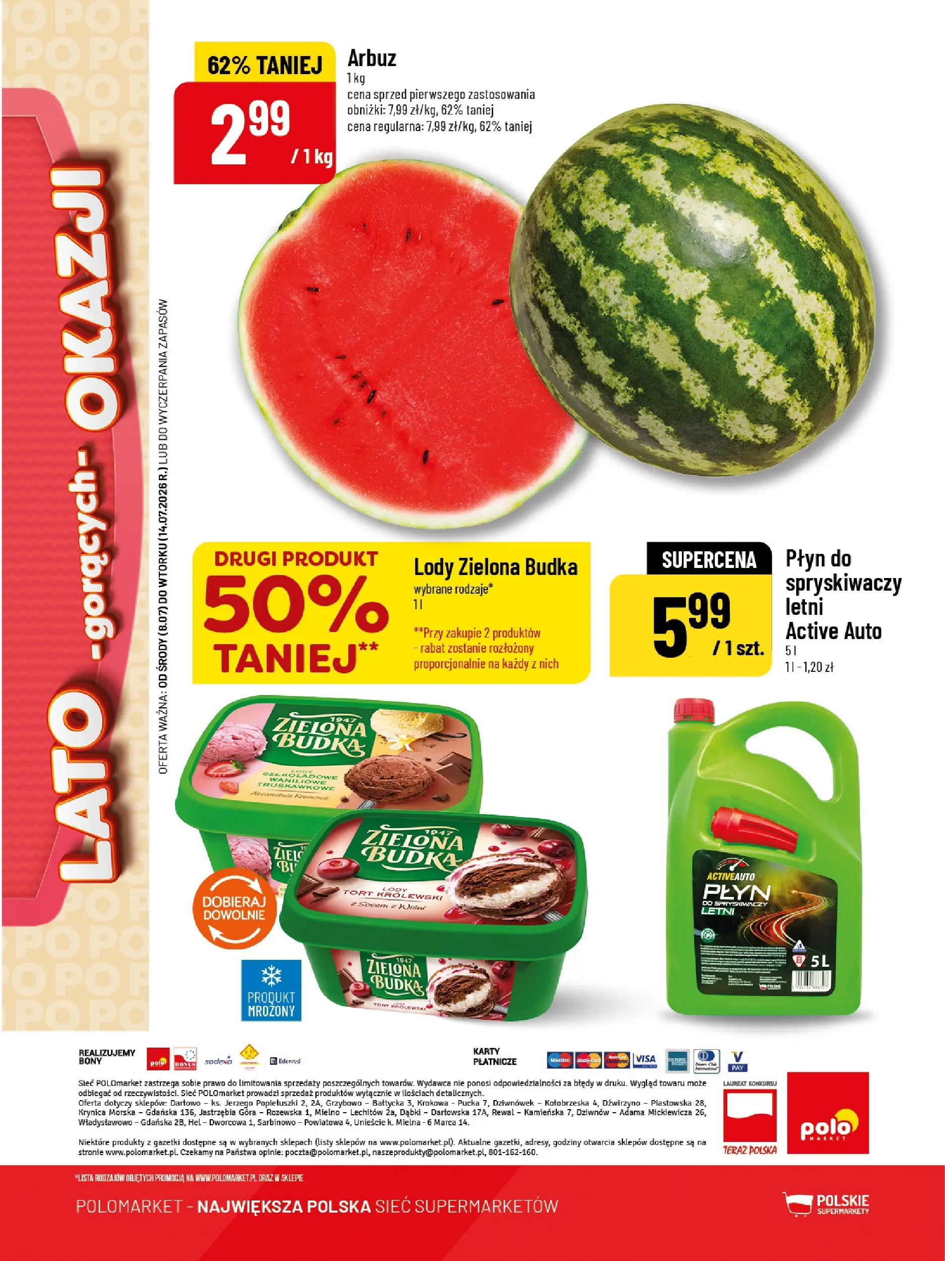 Nowa POLOmarket gazetka od jutra 08.07.2026 | Strona: 8 | Produkty: Arbuz, Tort, Lody