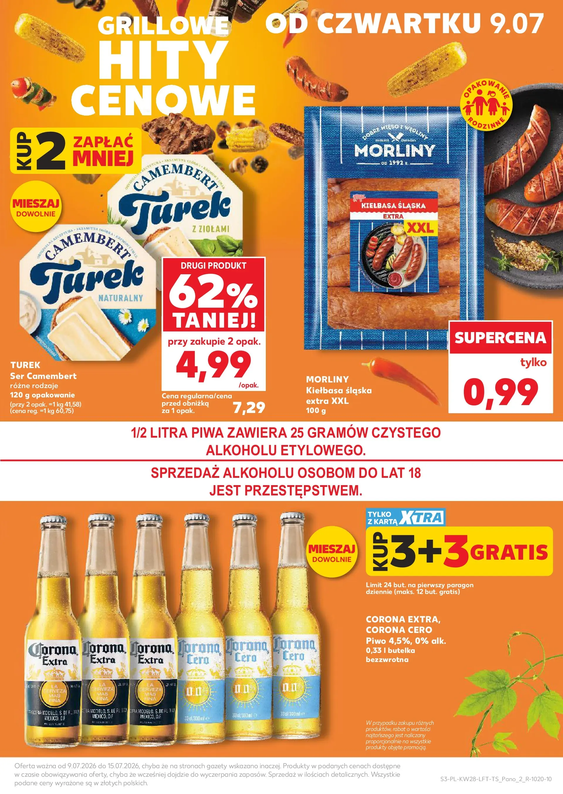 Kaufland gazetka (09.07.2026) - od jutra | Strona: 3 | Produkty: Kiełbasa, Karta, Camembert, Piwo Kaufland gazetka od 09.07.2026 - od jutra PDF | Strona: 3 | Produkty: Kiełbasa, Karta, Camembert, Piwo