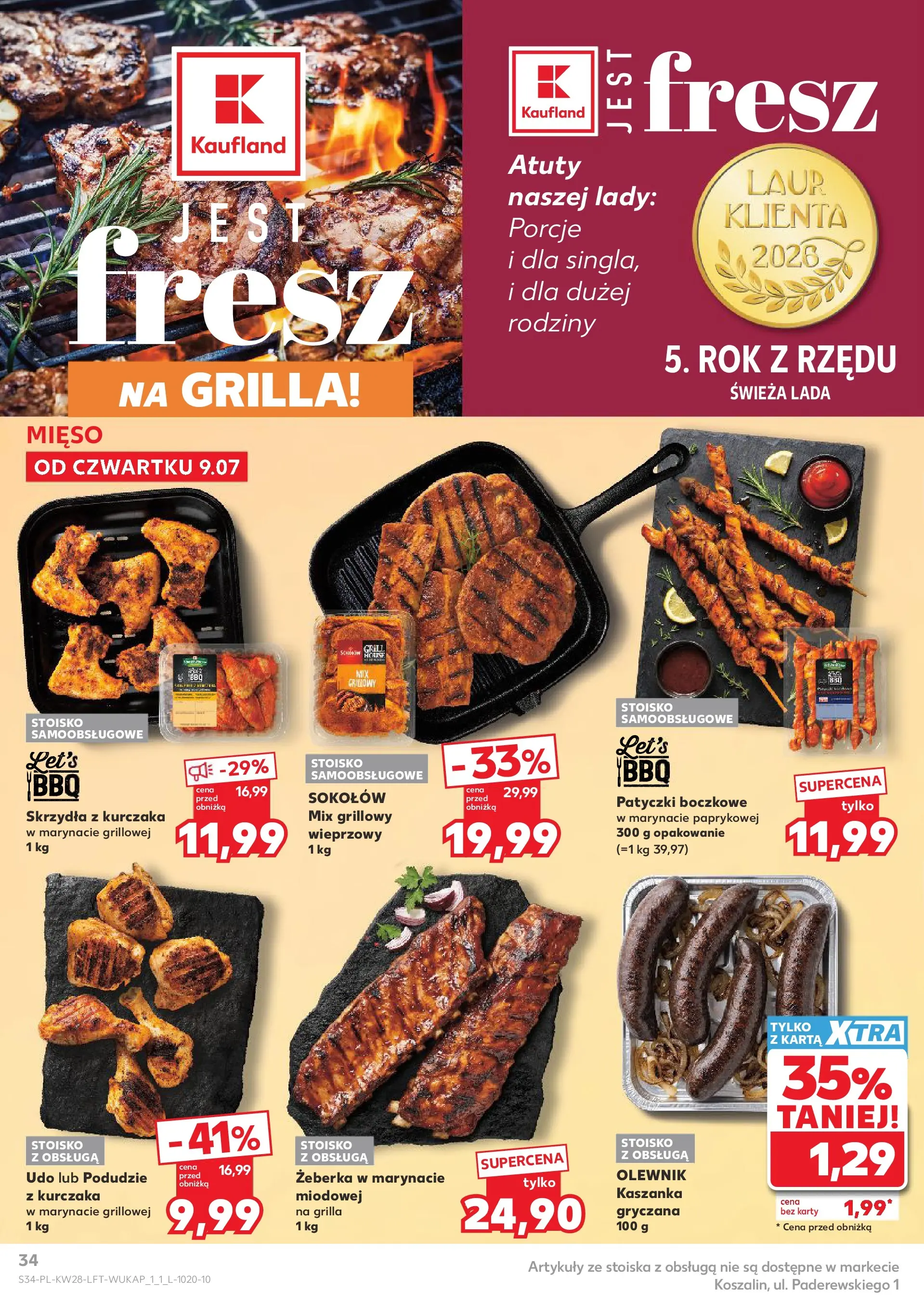 Kaufland gazetka (09.07.2026) - od jutra | Strona: 34 | Produkty: Karta, Podudzie z kurczaka, Grill, Kaszanka Kaufland gazetka od 09.07.2026 - od jutra PDF | Strona: 34 | Produkty: Karta, Podudzie z kurczaka, Grill, Kaszanka