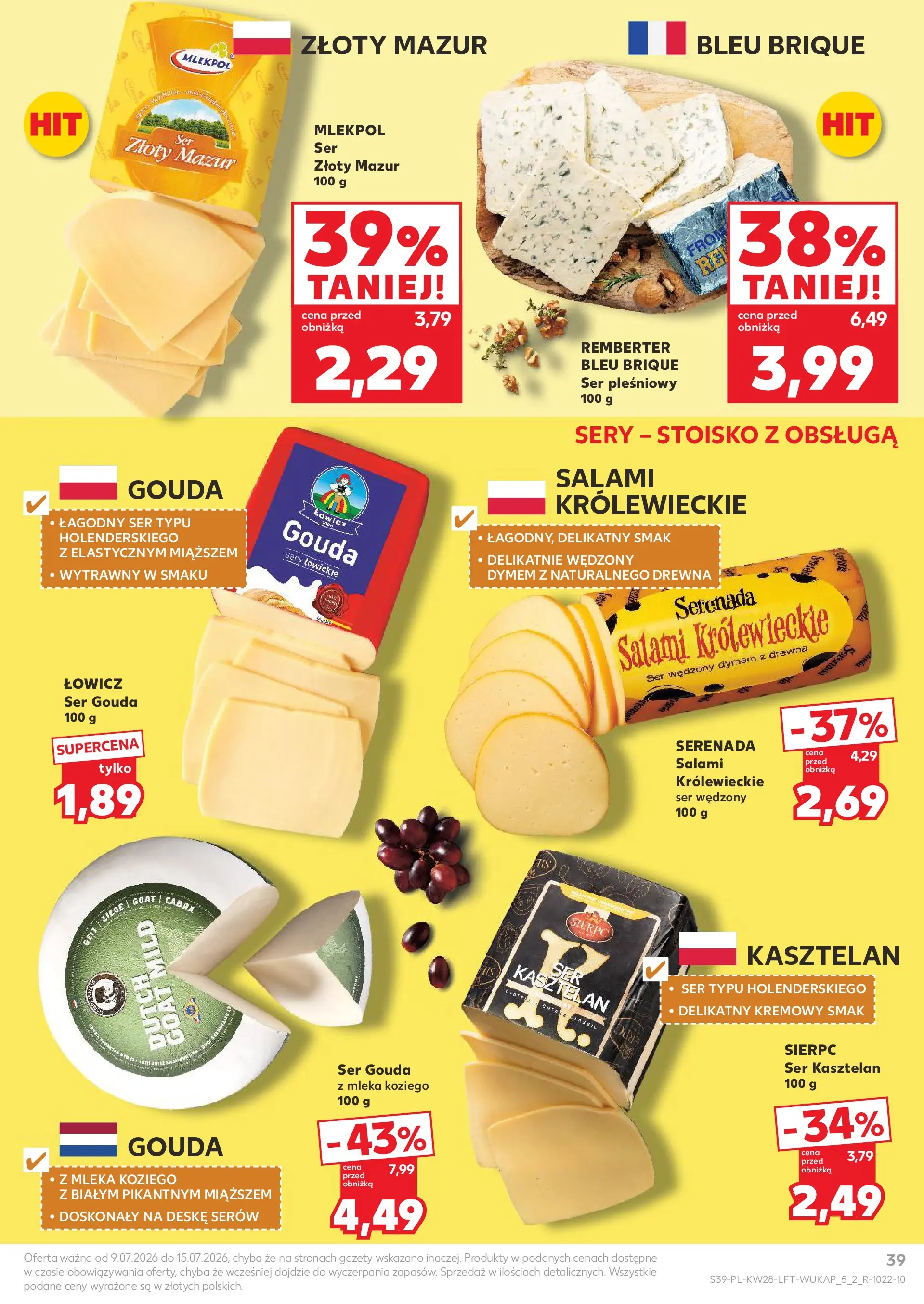 Kaufland gazetka (09.07.2026) - od jutra | Strona: 39 | Produkty: Ser pleśniowy, Mleka, Ser, Salami Kaufland gazetka od 09.07.2026 - od jutra PDF | Strona: 39 | Produkty: Ser pleśniowy, Mleka, Ser, Salami