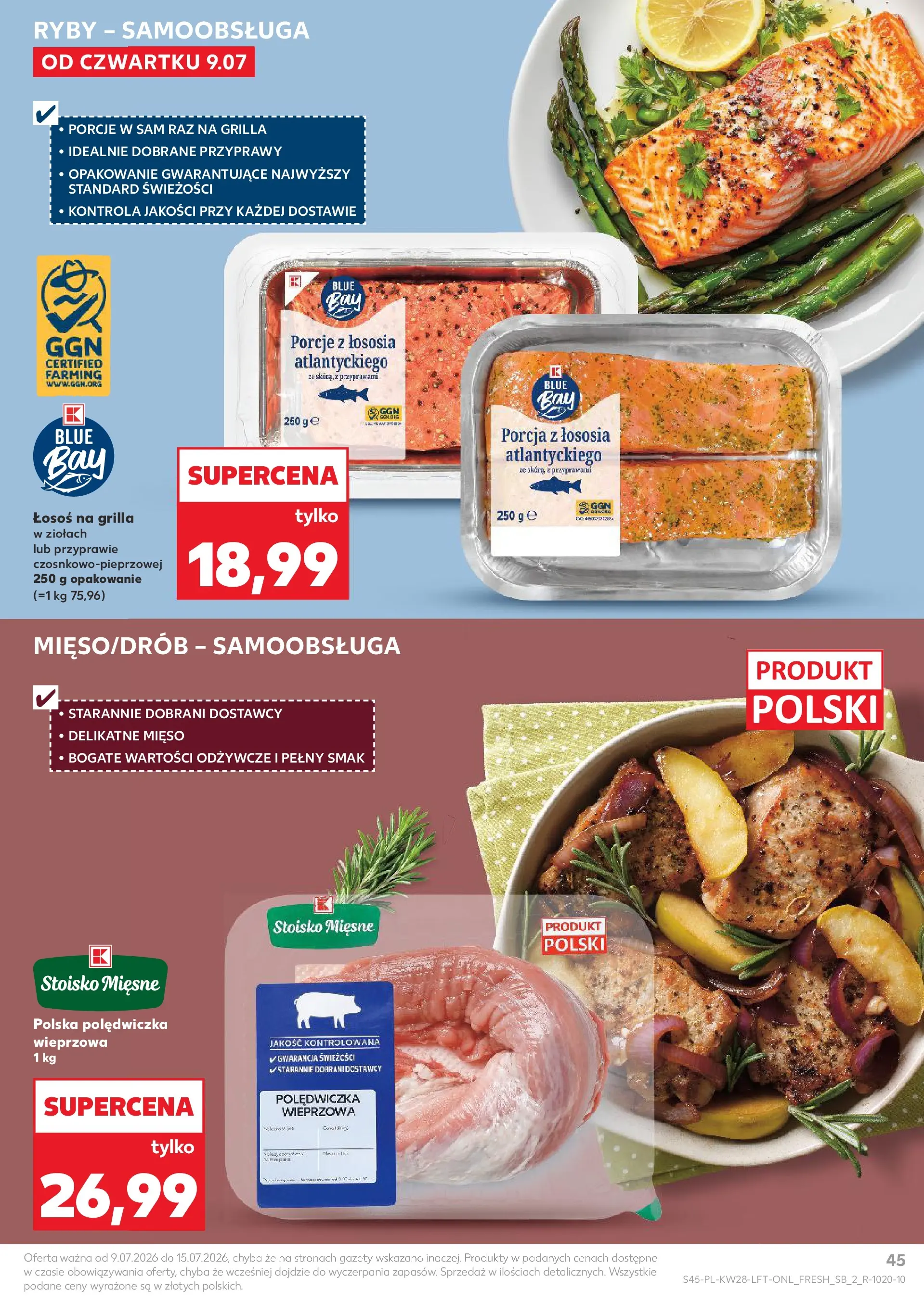 Kaufland gazetka (09.07.2026) - od jutra | Strona: 45 | Produkty: Mięso, Polędwiczka wieprzowa, Łosoś, Przyprawy Kaufland gazetka od 09.07.2026 - od jutra PDF | Strona: 45 | Produkty: Mięso, Polędwiczka wieprzowa, Łosoś, Przyprawy