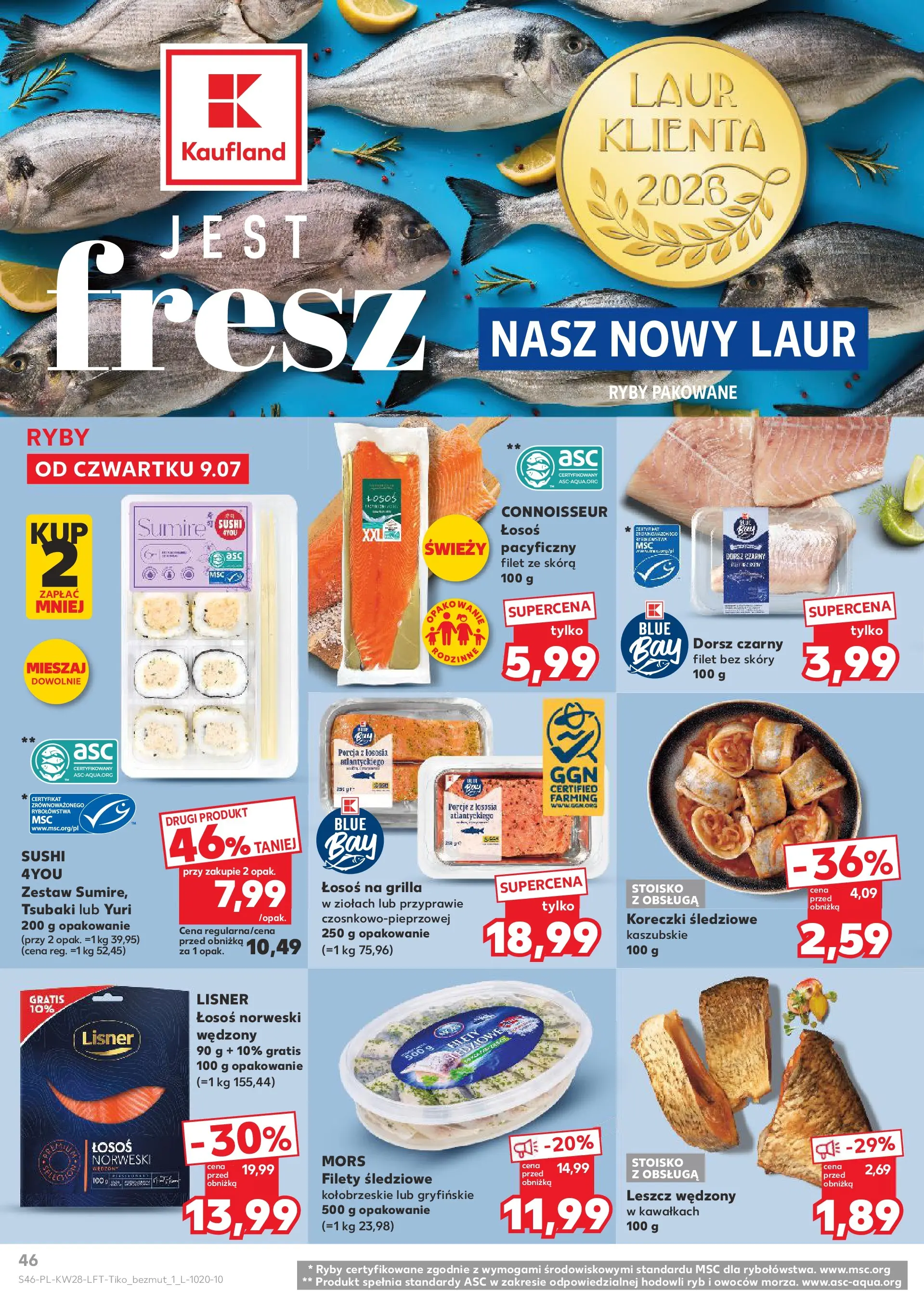 Kaufland gazetka (09.07.2026) - od jutra | Strona: 46 | Produkty: Łosoś, Łosoś norweski, Sushi, Ryby Kaufland gazetka od 09.07.2026 - od jutra PDF | Strona: 46 | Produkty: Łosoś, Łosoś norweski, Sushi, Ryby