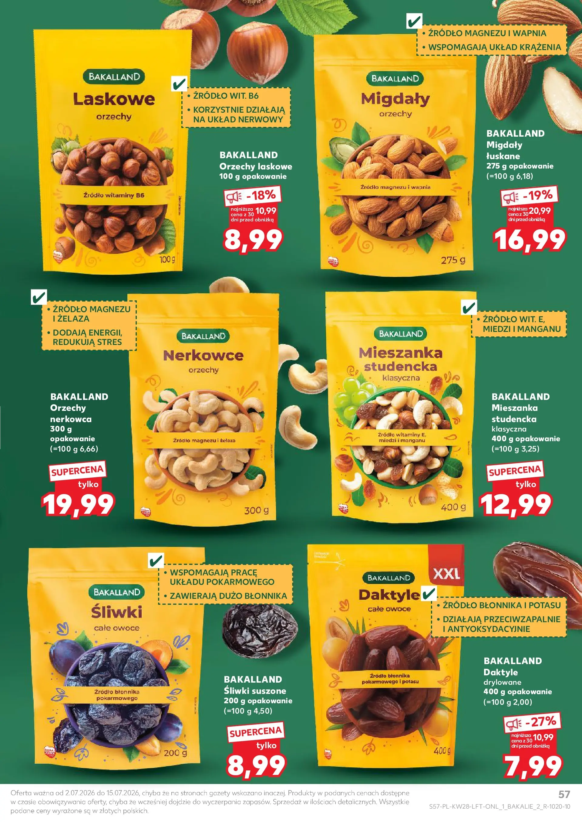 Kaufland gazetka (09.07.2026) - od jutra | Strona: 57 | Produkty: Daktyle, Śliwki, Orzechy, Owoce Kaufland gazetka od 09.07.2026 - od jutra PDF | Strona: 57 | Produkty: Daktyle, Śliwki, Orzechy, Owoce
