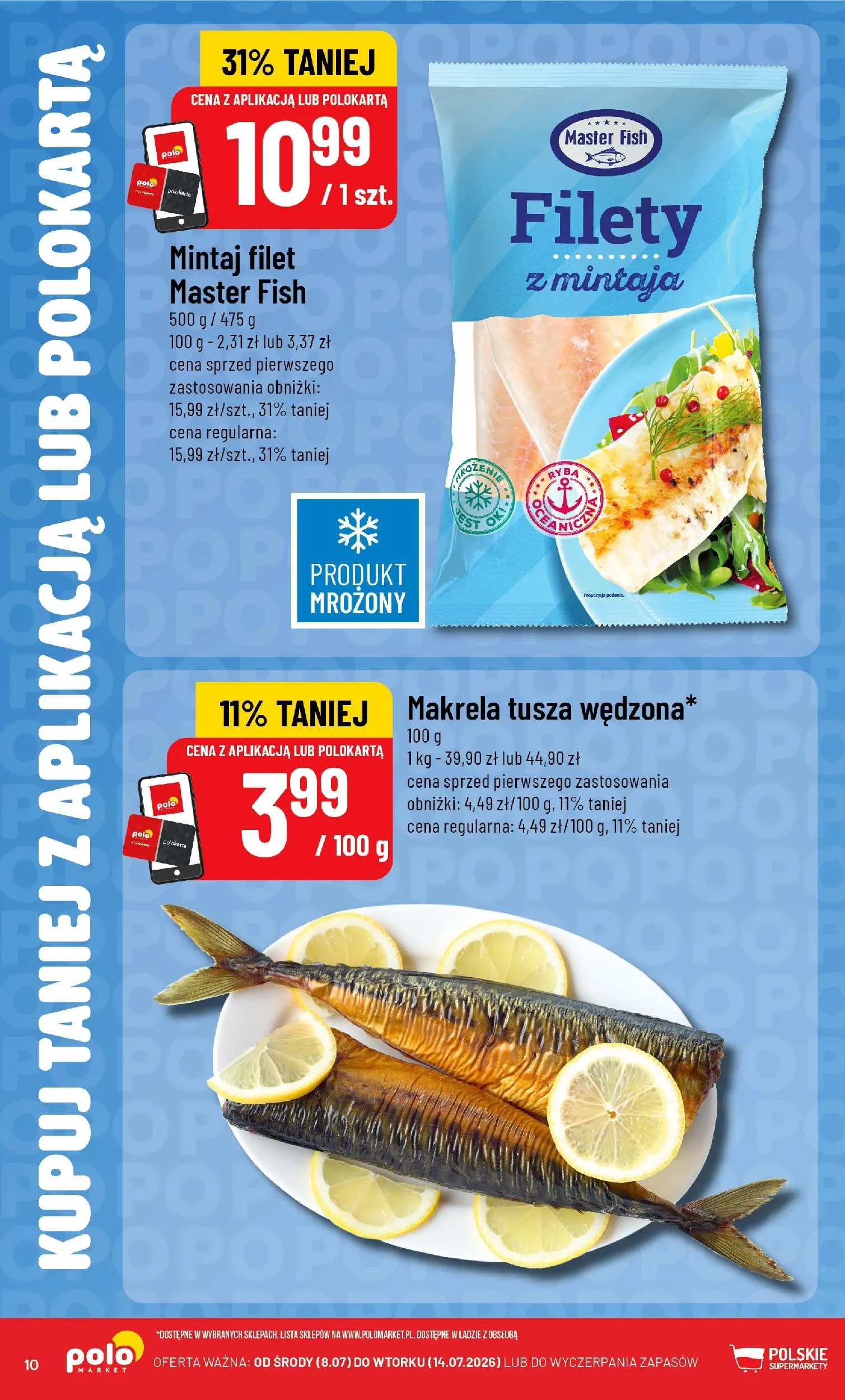 Nowa POLOmarket gazetka od jutra 08.07.2026 | Strona: 10 | Produkty: Mintaj, Makrela, Ryba