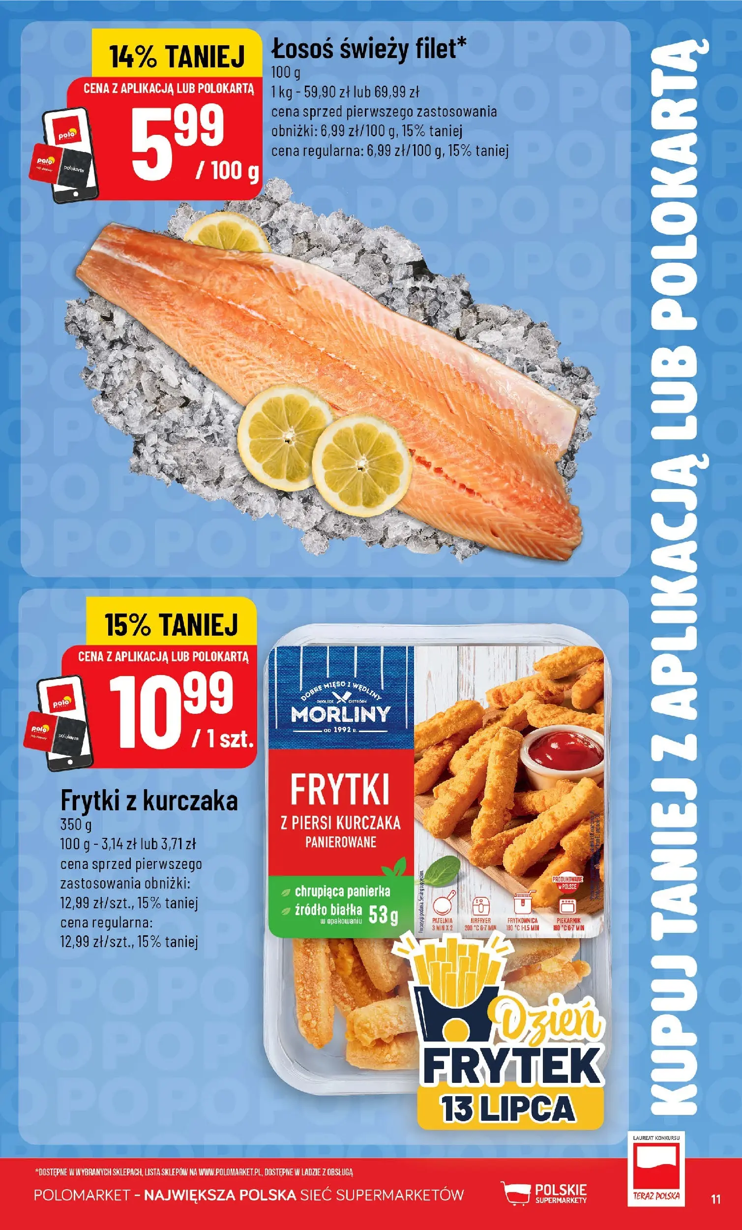 Nowa POLOmarket gazetka od jutra 08.07.2026 | Strona: 11 | Produkty: Piersi, Wędliny, Frytki, Patelnia