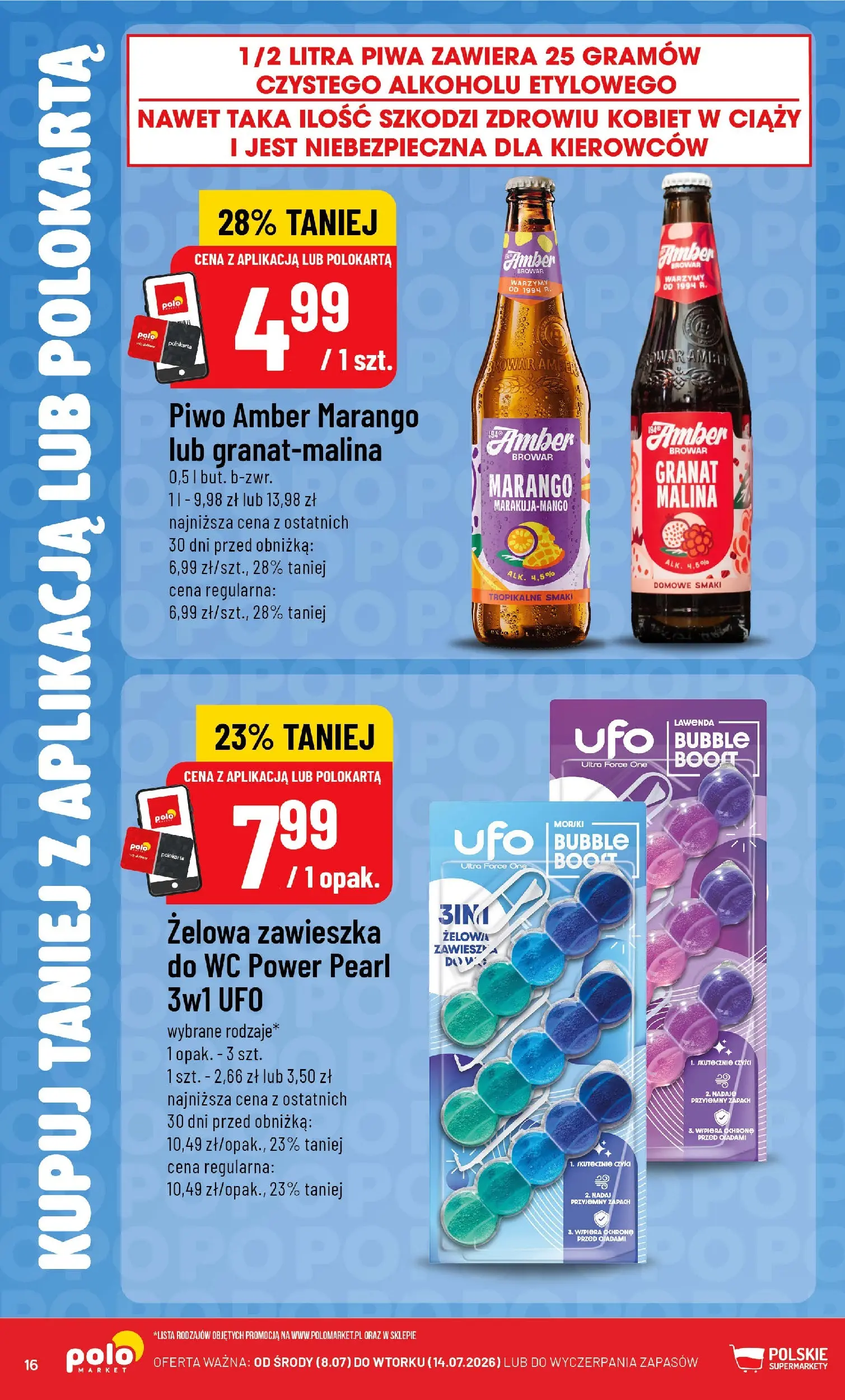 Nowa POLOmarket gazetka od jutra 08.07.2026 | Strona: 16 | Produkty: Malina, Zapach, Piwo