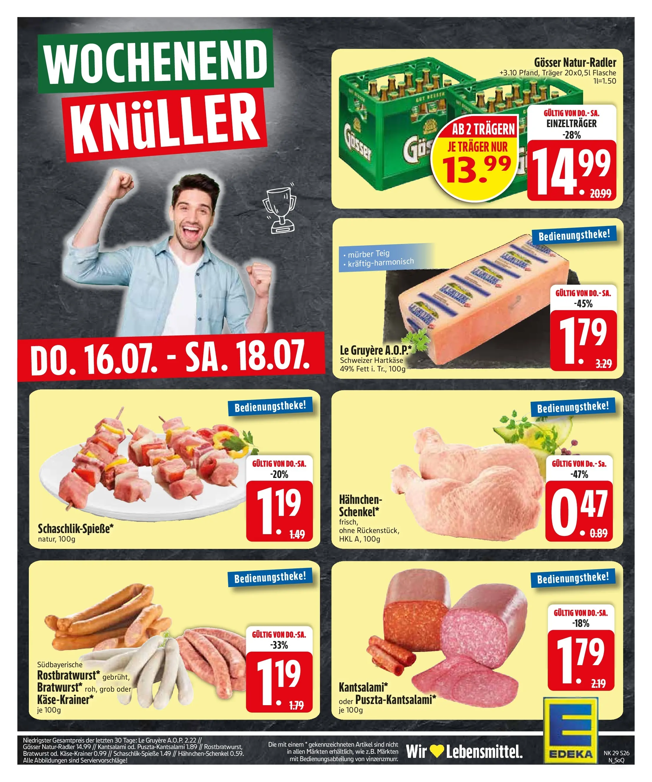 Edeka prospekt Monheim (ab 12.07.2026) » Angebote Online | Seite: 28 | Produkte: Hahnchen, Hahnchenschenkel, Bratwurst, Käsekrainer