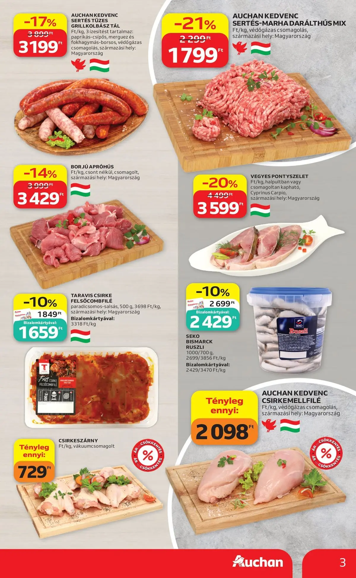 Auchan akciós újság Miskolc - 2026.07.09. -tól/töl > akció, lapozható szórólap 🛍️ | Oldal: 3 | Termékek: Grillkolbász