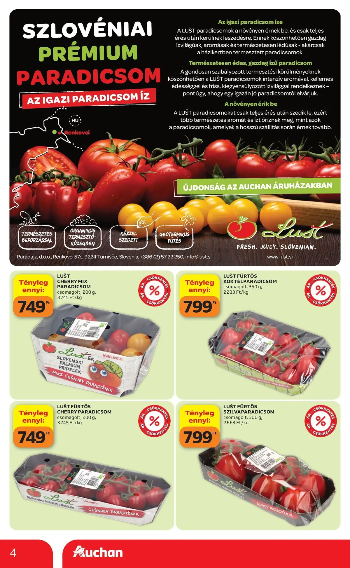 Auchan akciós újság Miskolc - 2026.07.09. -tól/töl > akció, lapozható szórólap 🛍️ | Oldal: 4 | Termékek: Koktélparadicsom, Paradicsom
