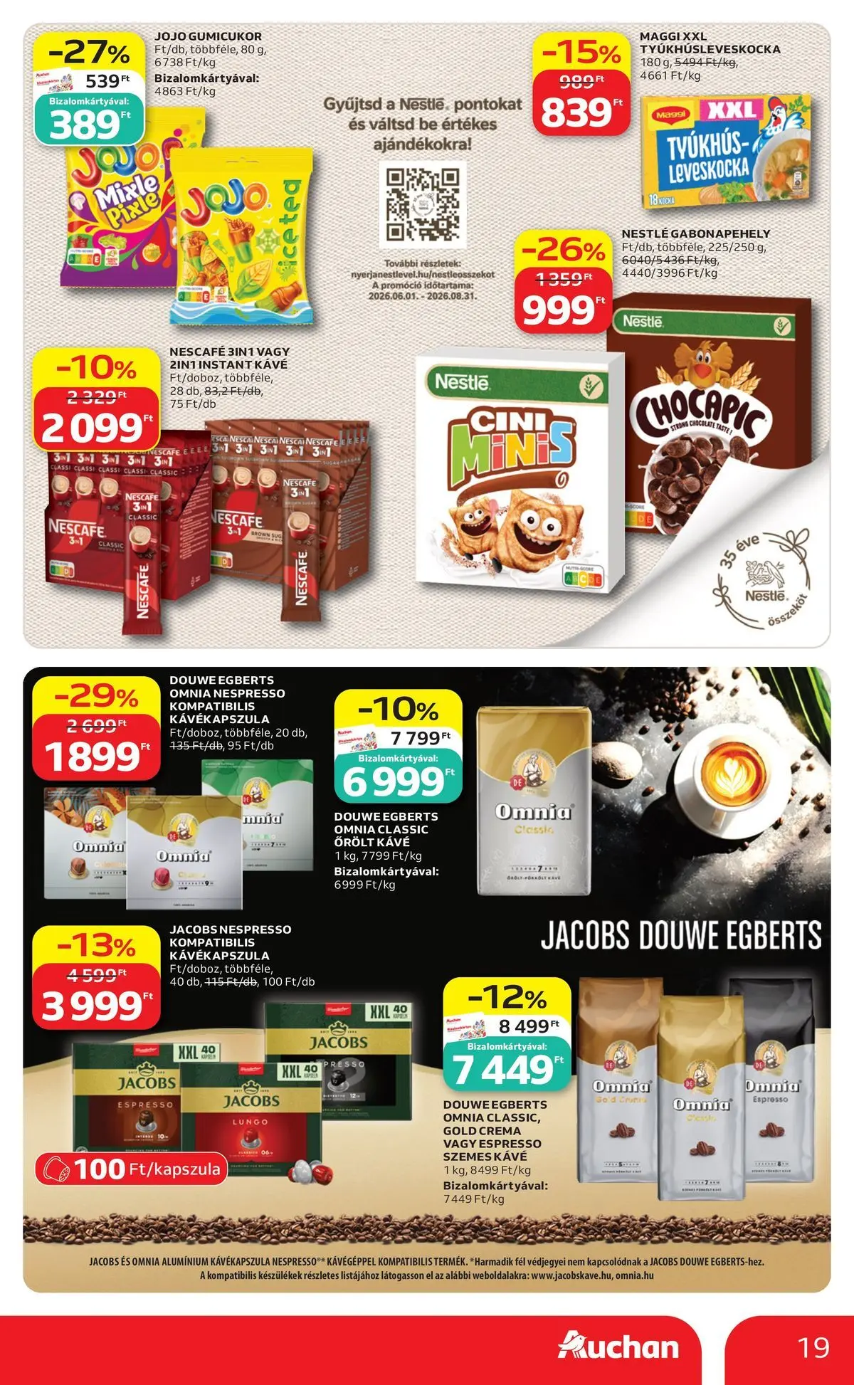 Auchan akciós újság Miskolc - 2026.07.09. -tól/töl > akció, lapozható szórólap 🛍️ | Oldal: 19 | Termékek: Nescafé, Kávékapszula, Leveskocka, Őrölt kávé
