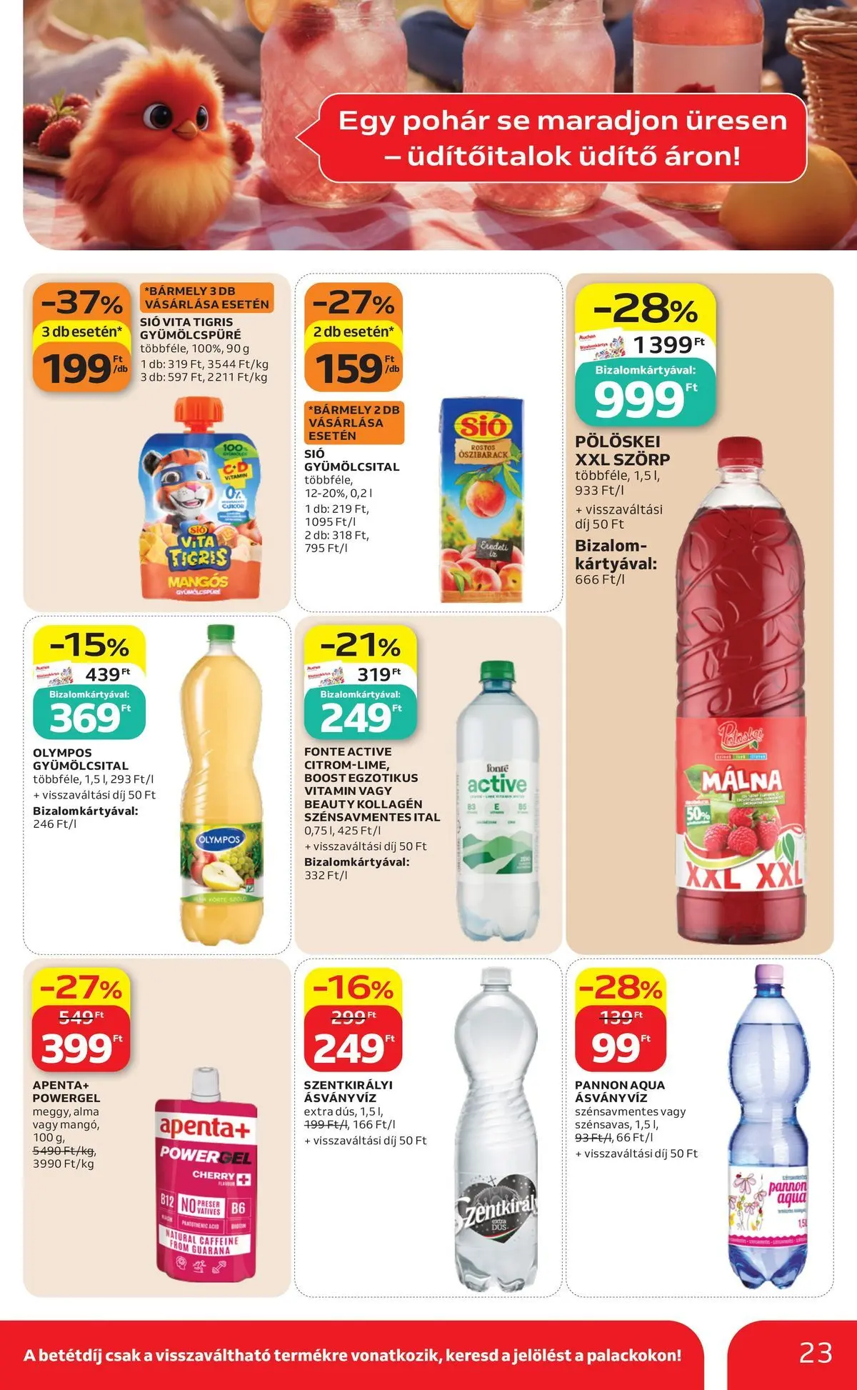 Auchan akciós újság Miskolc - 2026.07.09. -tól/töl > akció, lapozható szórólap 🛍️ | Oldal: 23 | Termékek: Málna, Gyümölcsital, Kollagén, Pohár
