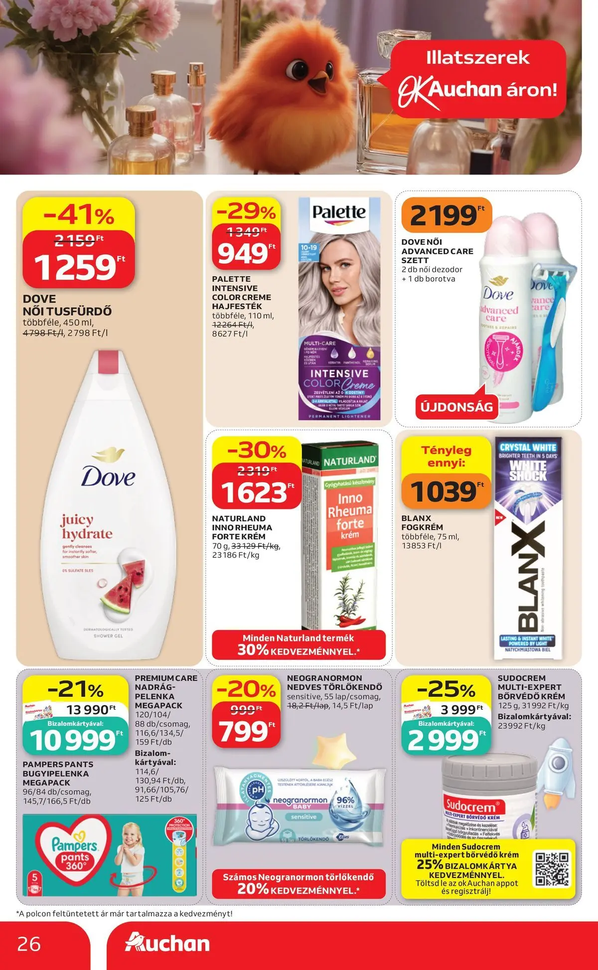 Auchan akciós újság Miskolc - 2026.07.09. -tól/töl > akció, lapozható szórólap 🛍️ | Oldal: 26 | Termékek: Pampers, Borotva, Nedves törlőkendő, Dezodor