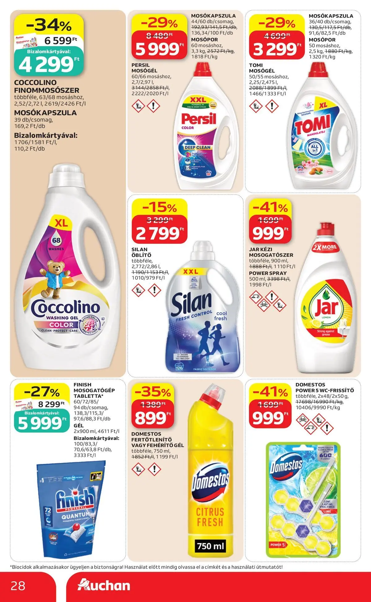 Auchan akciós újság Miskolc - 2026.07.09. -tól/töl > akció, lapozható szórólap 🛍️ | Oldal: 28 | Termékek: Coccolino, Mosogatógép, Mosógél, Mosókapszula