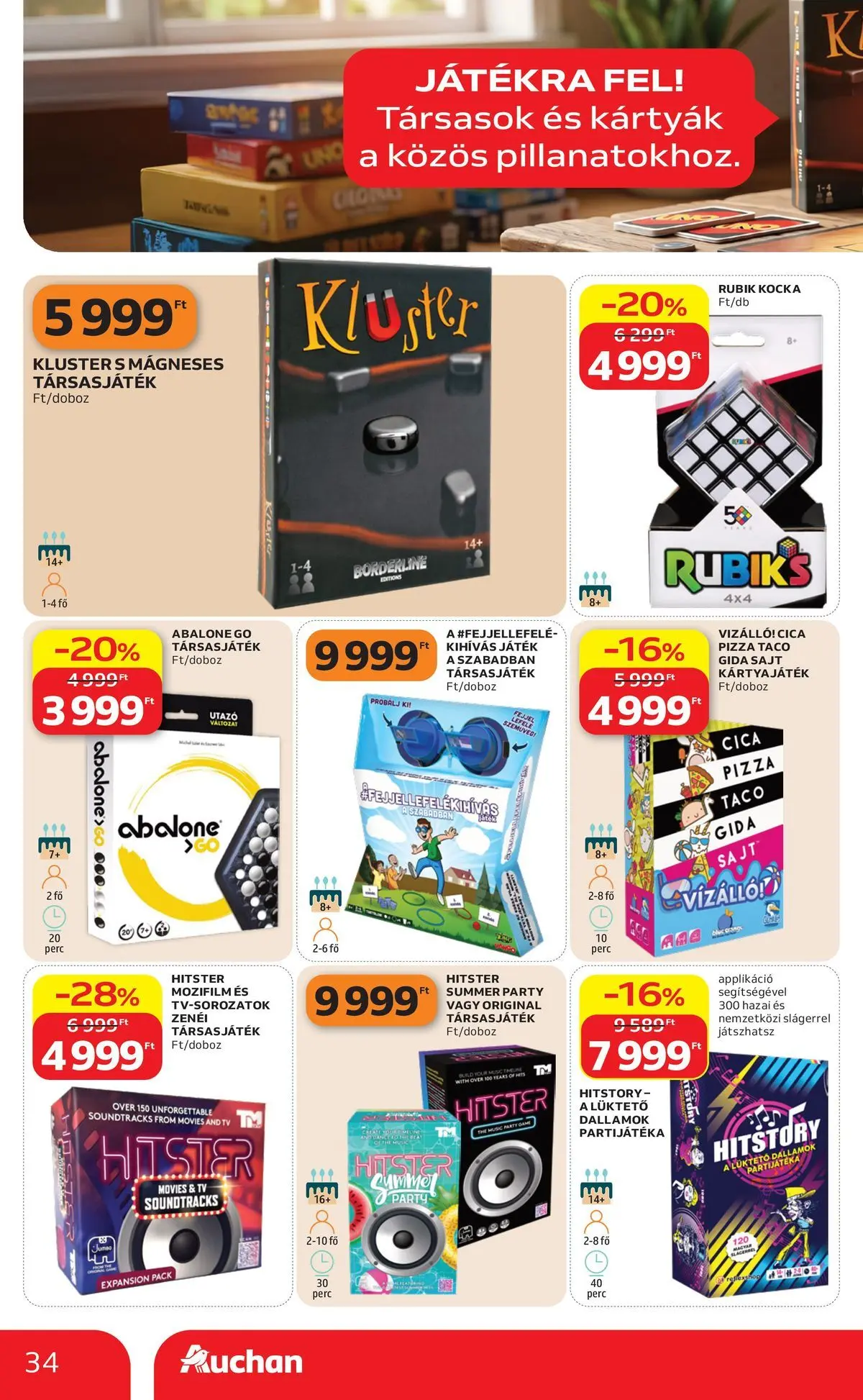 Auchan akciós újság Miskolc - 2026.07.09. -tól/töl > akció, lapozható szórólap 🛍️ | Oldal: 34 | Termékek: Puzzle, TV, Sajt, Pizza