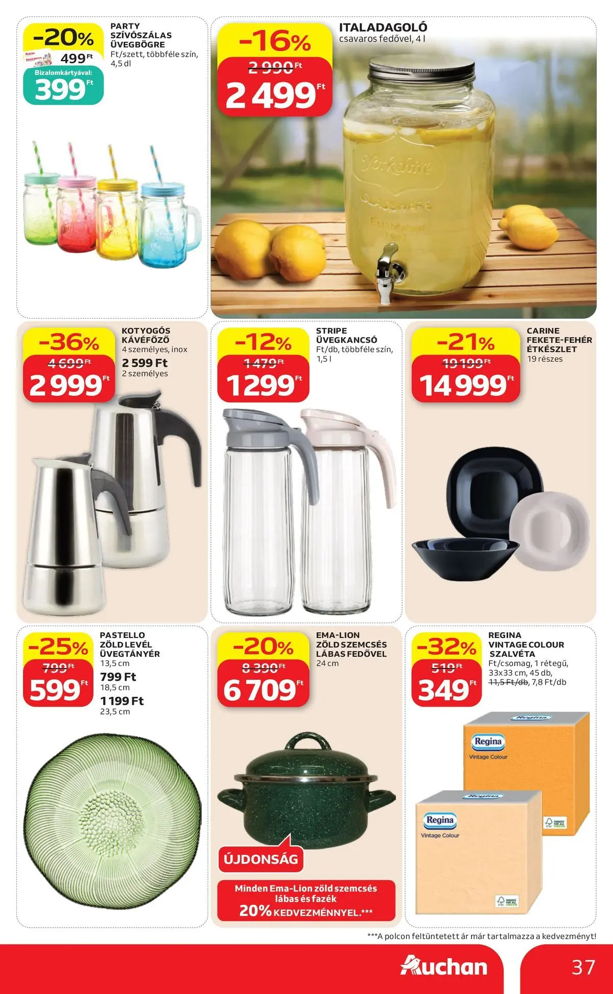 Auchan akciós újság Miskolc - 2026.07.09. -tól/töl > akció, lapozható szórólap 🛍️ | Oldal: 37 | Termékek: Kávéfőző, Étkészlet