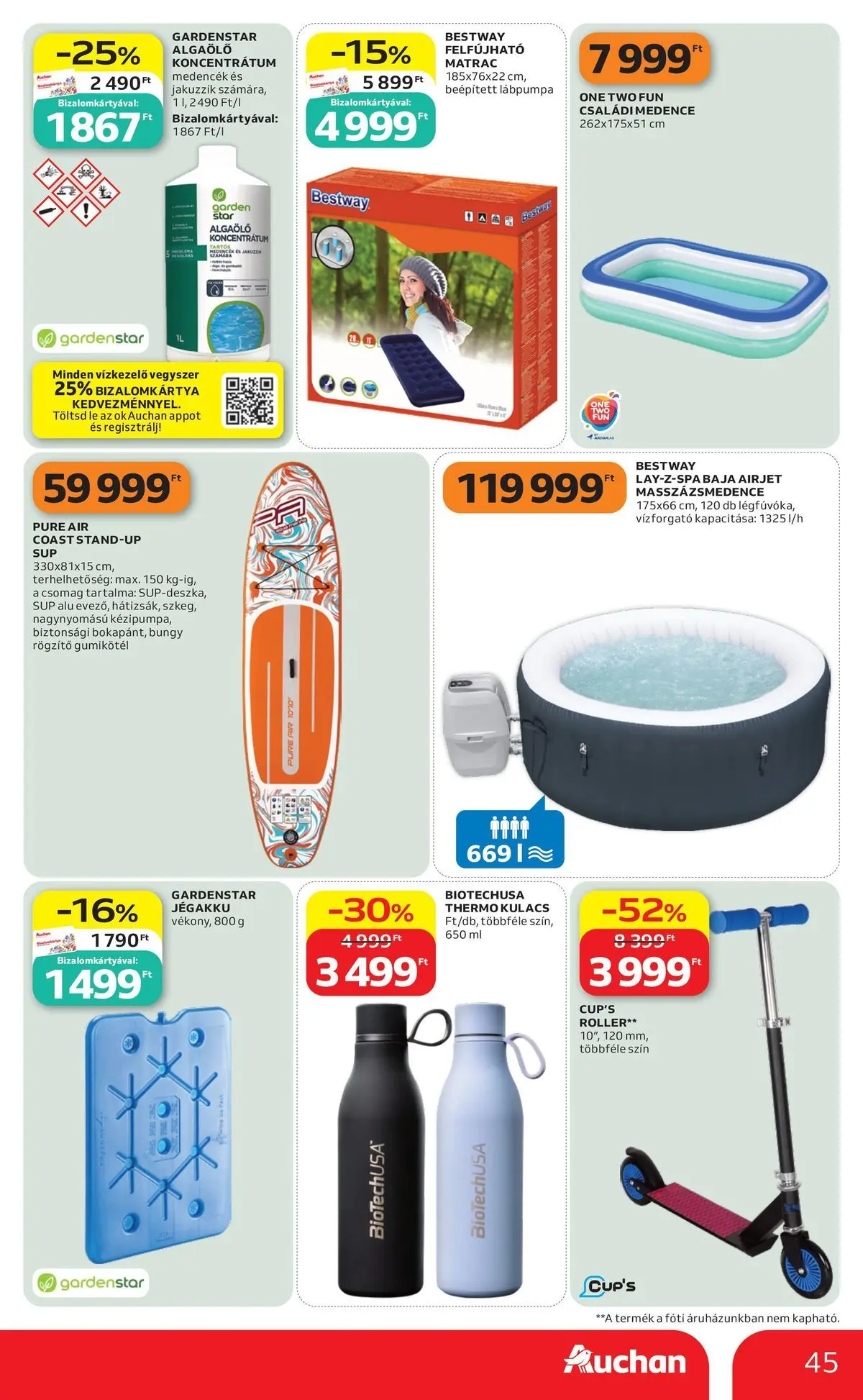 Auchan akciós újság Miskolc - 2026.07.09. -tól/töl > akció, lapozható szórólap 🛍️ | Oldal: 45 | Termékek: Matrac, Kulacs, Medence, Lábpumpa