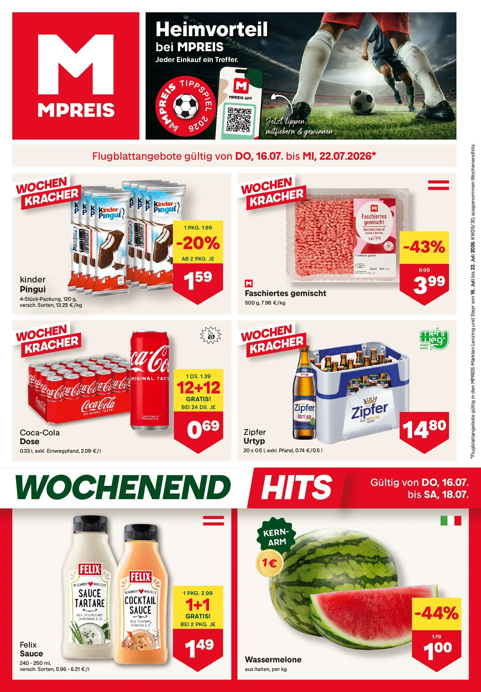 MPREIS Steyr von 16.07.2026 - Aktuelle Angebote | Seite: 1 | Produkte: Wassermelone, Gewicht