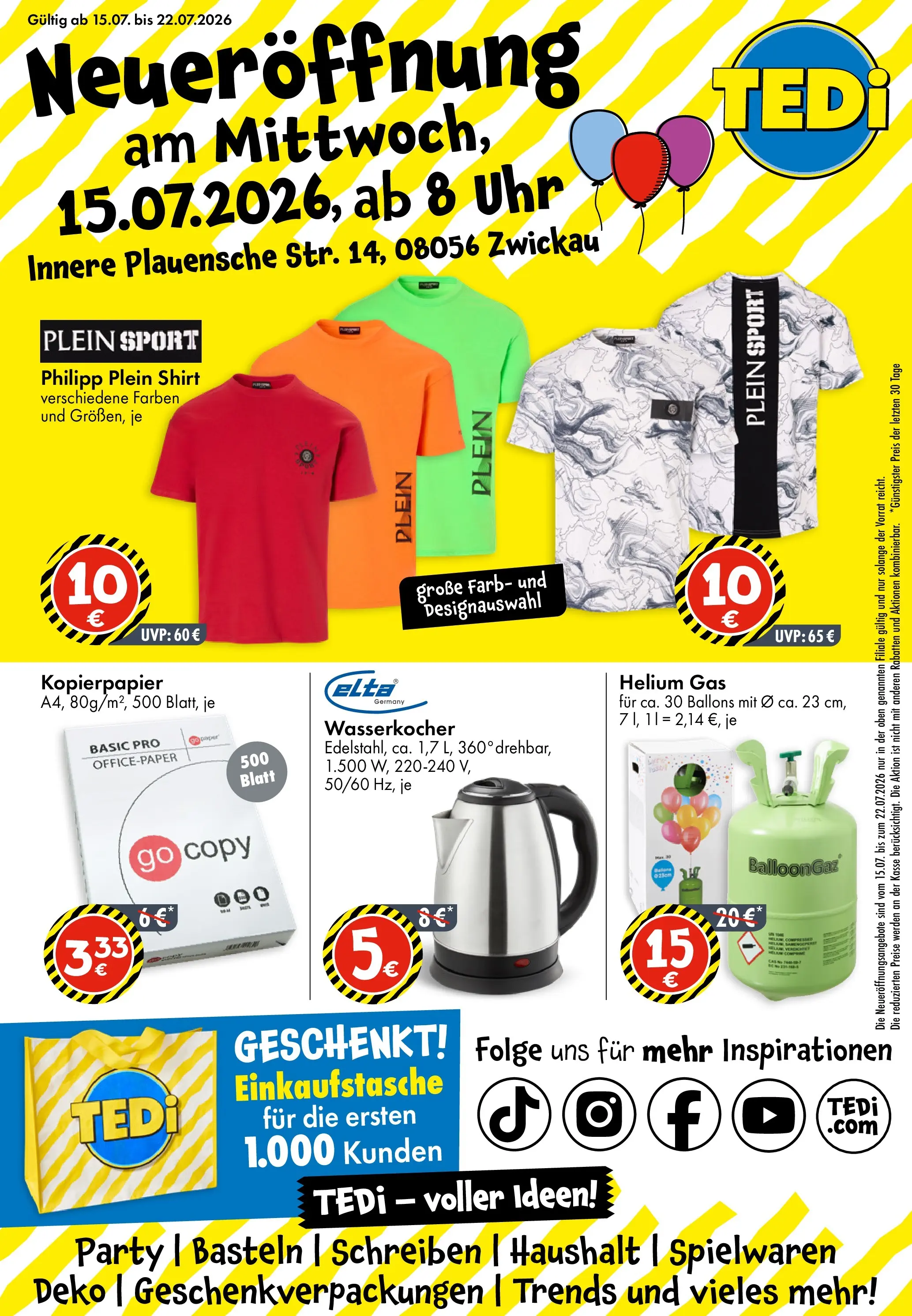 TEDi - TEDi Neueröffnung in Zwickau (ab 15.07.2026) zum Blättern | Seite: 1 | Produkte: Shirt, Wasserkocher, Uhr