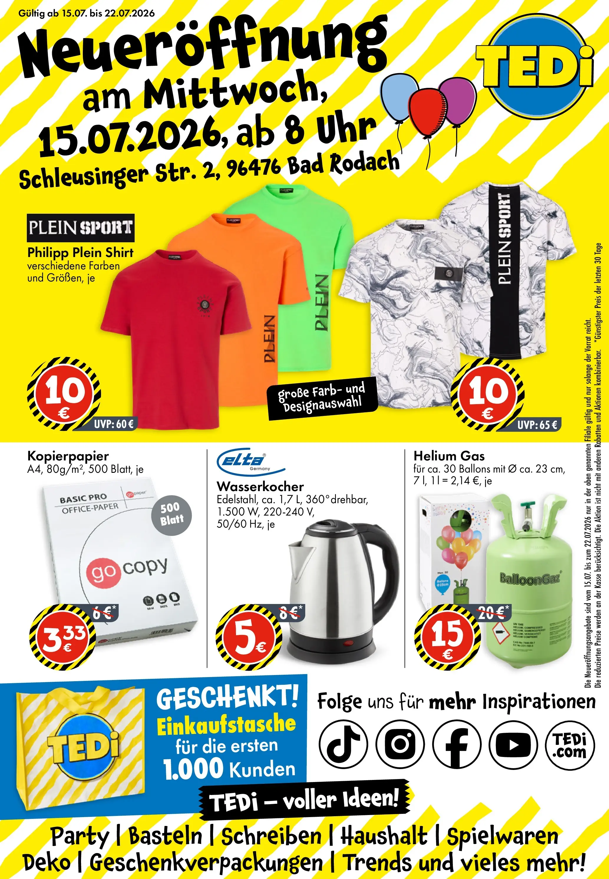TEDi - TEDi Neueröffnung in Bad Rodach (ab 15.07.2026) zum Blättern | Seite: 1 | Produkte: Shirt, Wasserkocher, Bad, Uhr