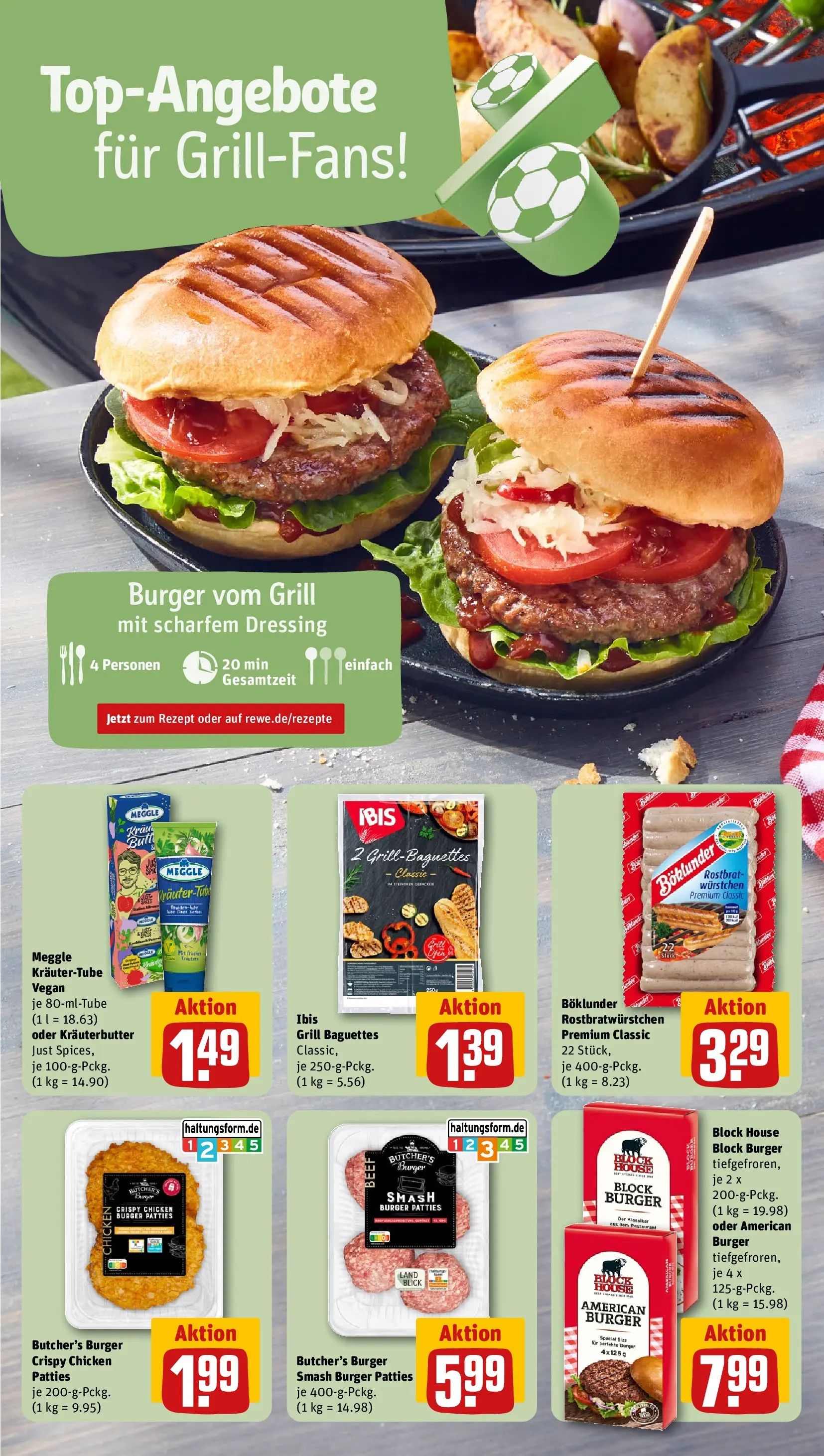 REWE Prospekt ab 12.07.2026 zum Blättern » Angebote | Seite: 4 | Produkte: Grill, Dressing, Burger, Kräuterbutter