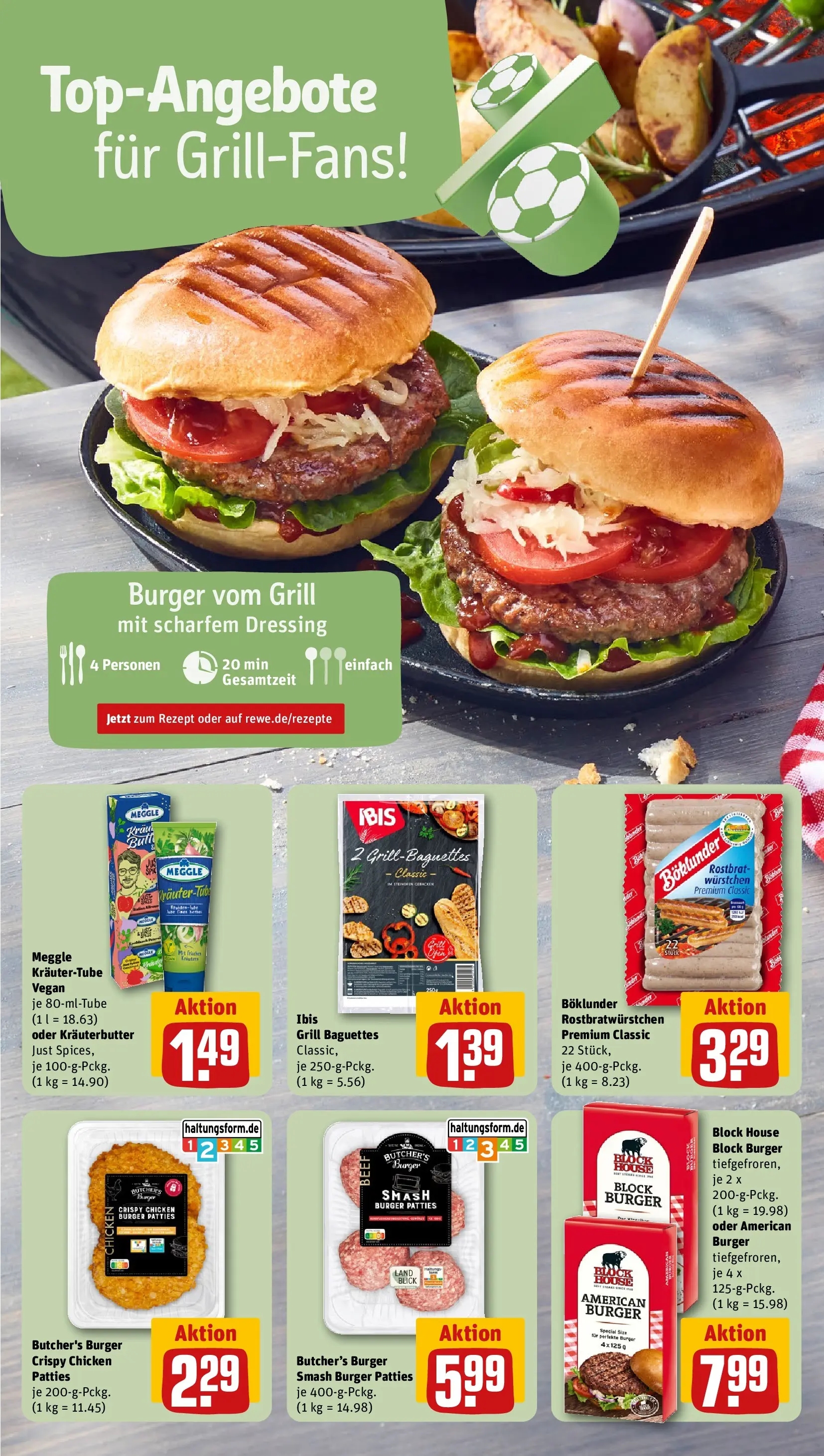 REWE Prospekt ab 12.07.2026 zum Blättern » Angebote | Seite: 4 | Produkte: Grill, Dressing, Burger, Kräuterbutter