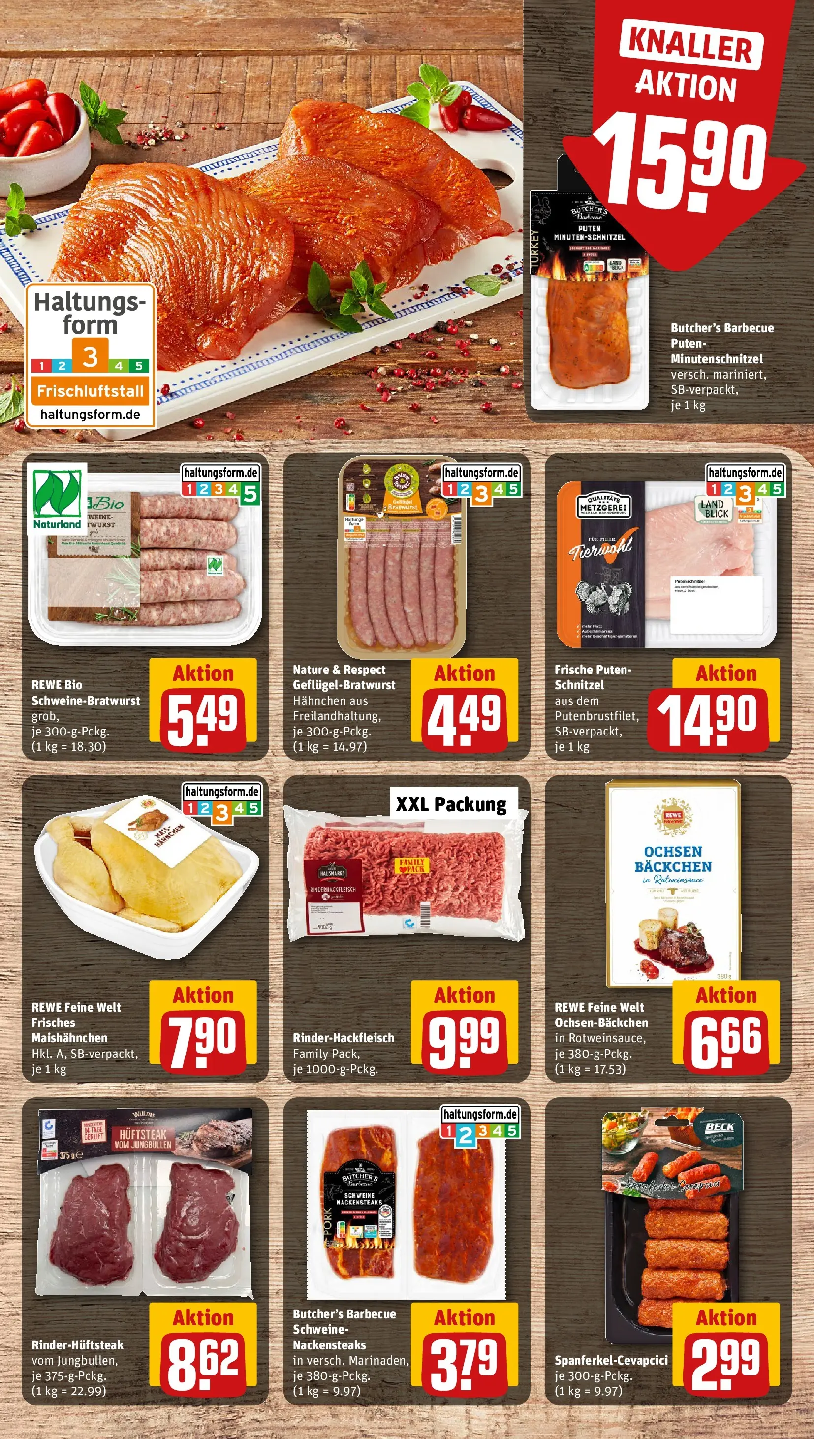REWE Prospekt ab 13.07.2026 zum Blättern » Angebote | Seite: 9 | Produkte: Nackensteaks, Hahnchen, Bratwurst, Tür