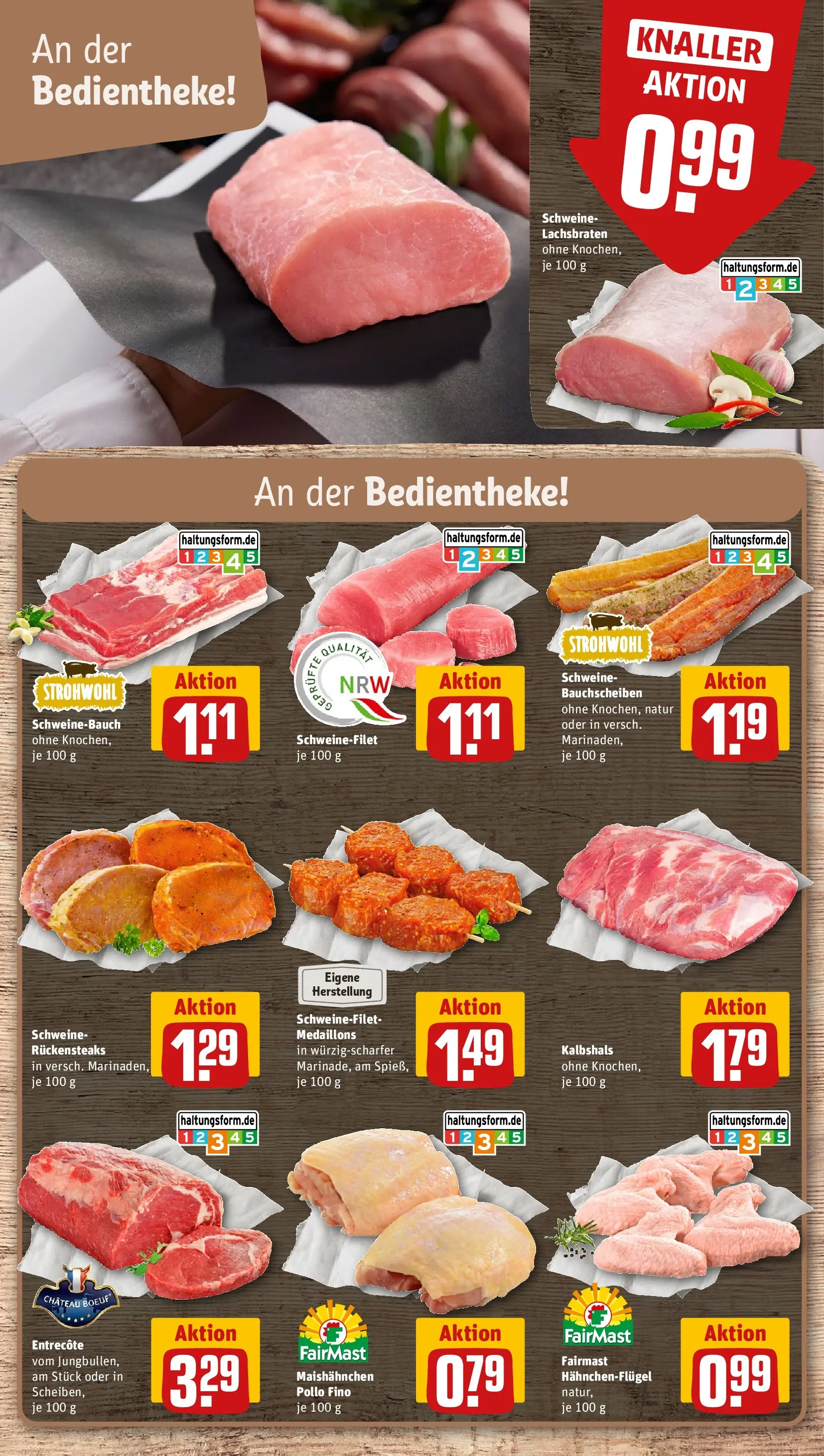 REWE Prospekt ab 13.07.2026 zum Blättern » Angebote | Seite: 8 | Produkte: Schweinebauch, Entrecote, Schweinefilet