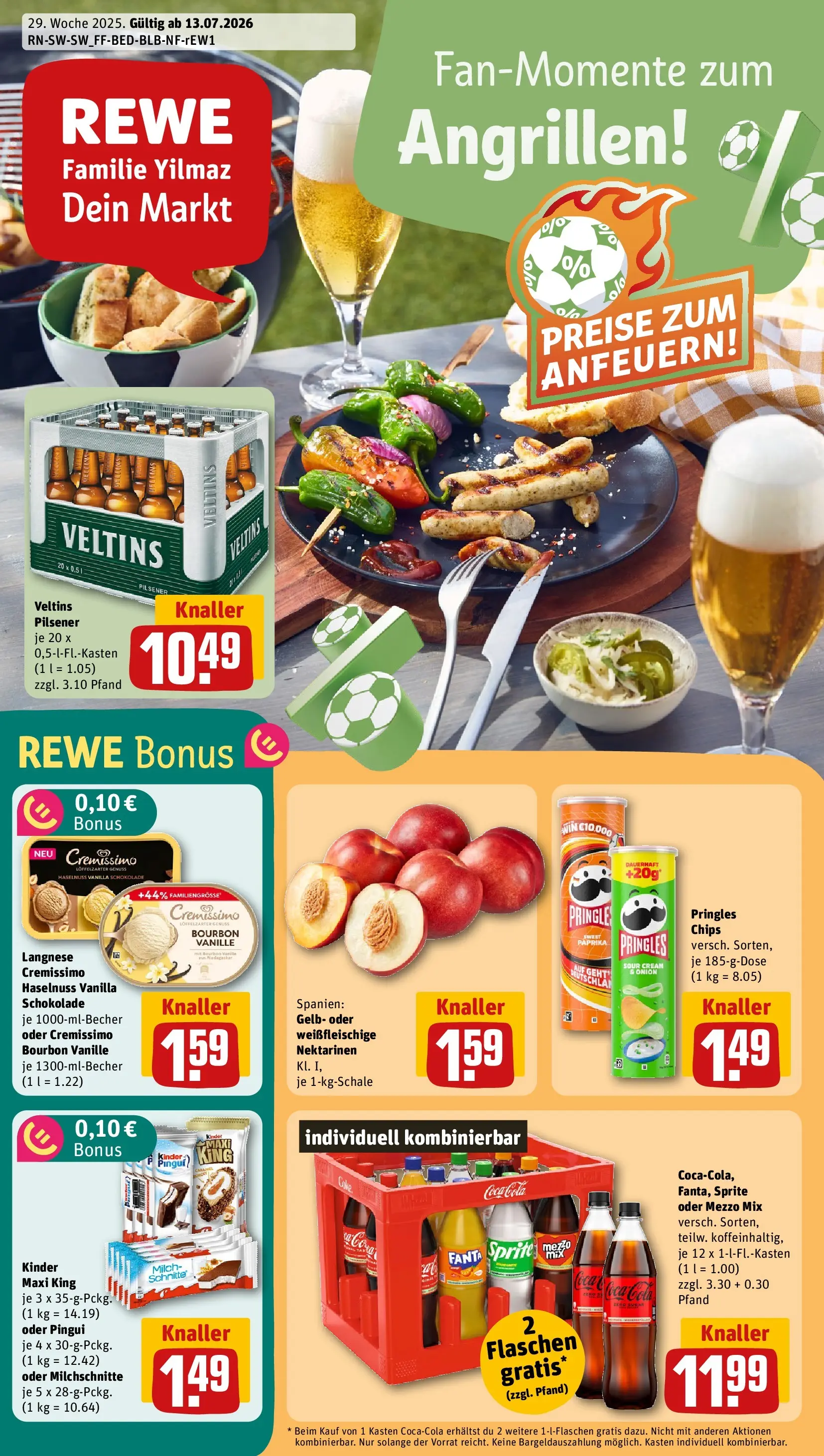 REWE Prospekt ab 12.07.2026 zum Blättern » Angebote | Seite: 1 | Produkte: Langnese, Cremissimo, Coca cola, Pringles