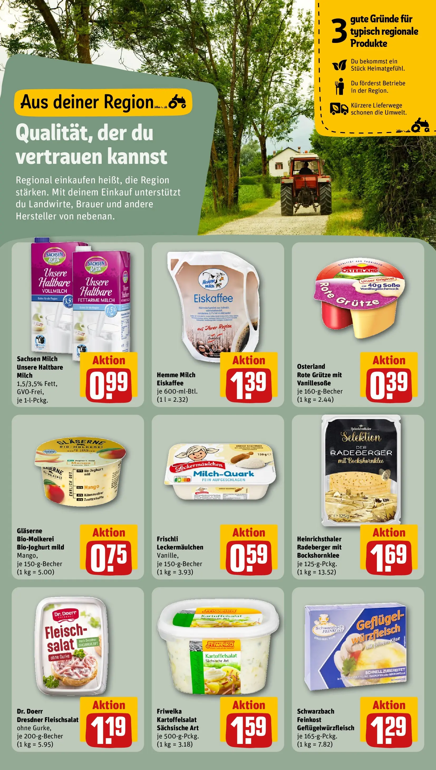 REWE Prospekt ab 13.07.2026 zum Blättern » Angebote | Seite: 14 | Produkte: Milch, Soße, Mango, Fleisch