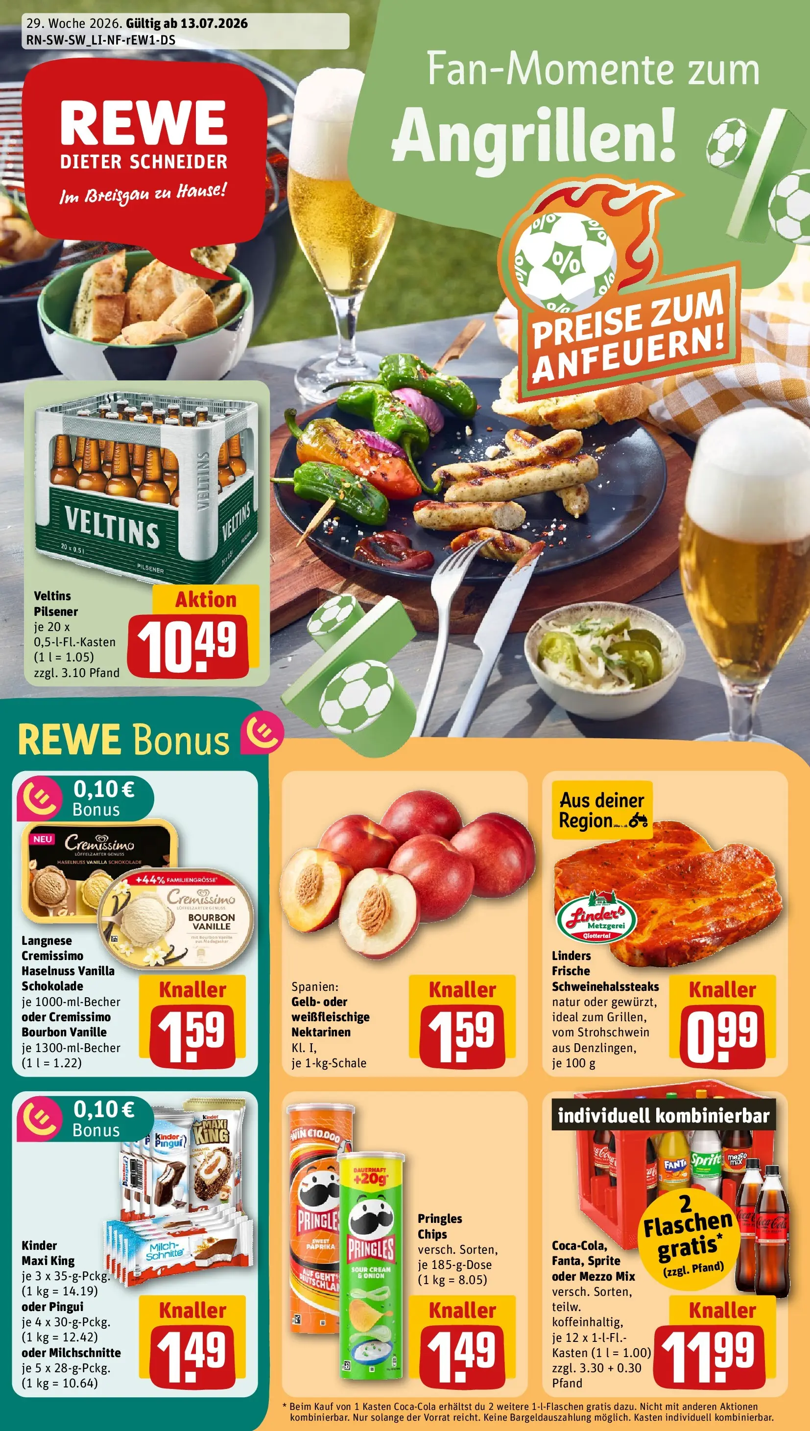 REWE Prospekt ab 13.07.2026 zum Blättern » Angebote | Seite: 1 | Produkte: Langnese, Mezzo mix, Bourbon, Veltins