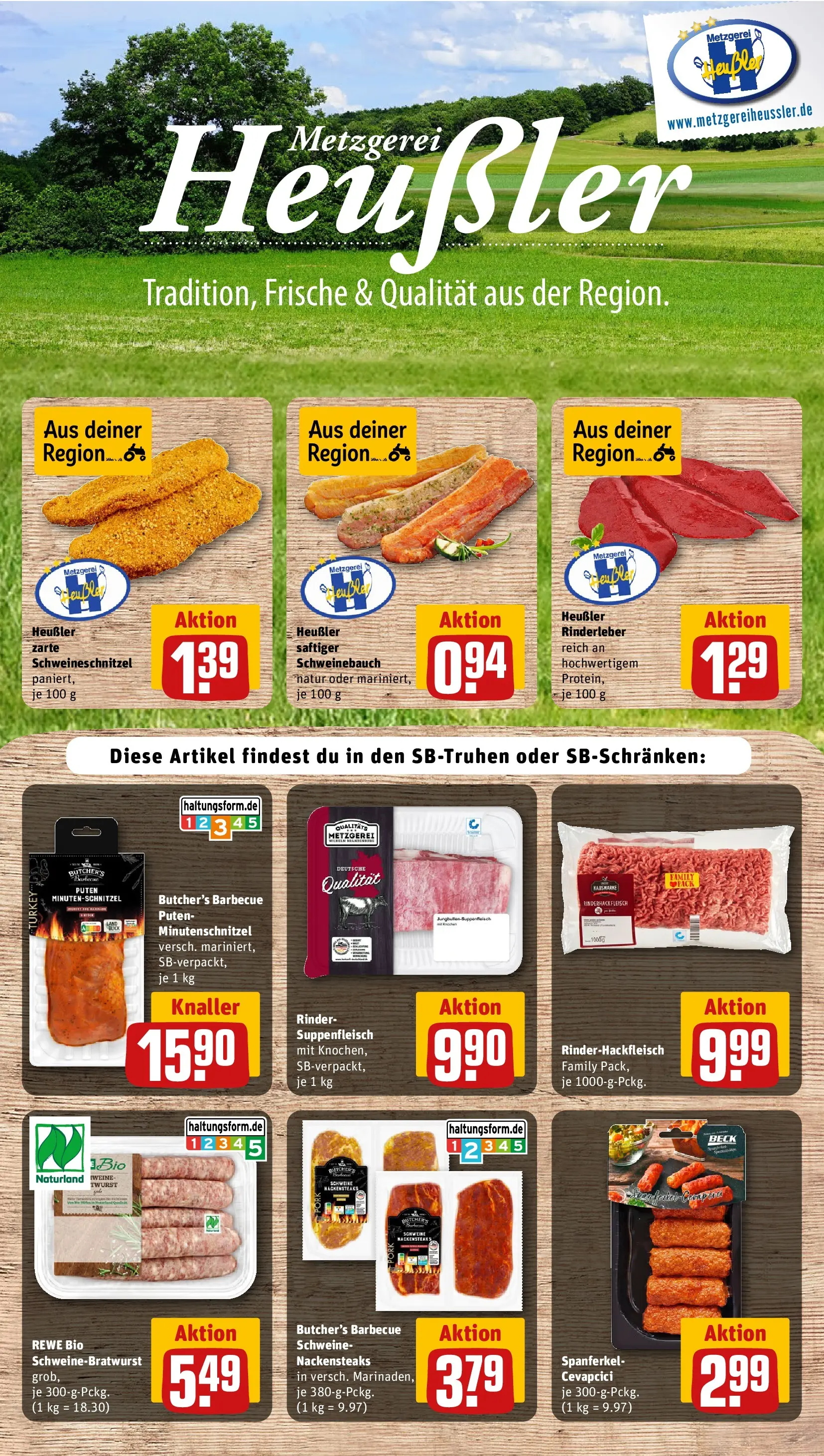REWE Prospekt ab 13.07.2026 zum Blättern » Angebote | Seite: 8 | Produkte: Nackensteaks, Schweinebauch, Cevapcici, Suppenfleisch