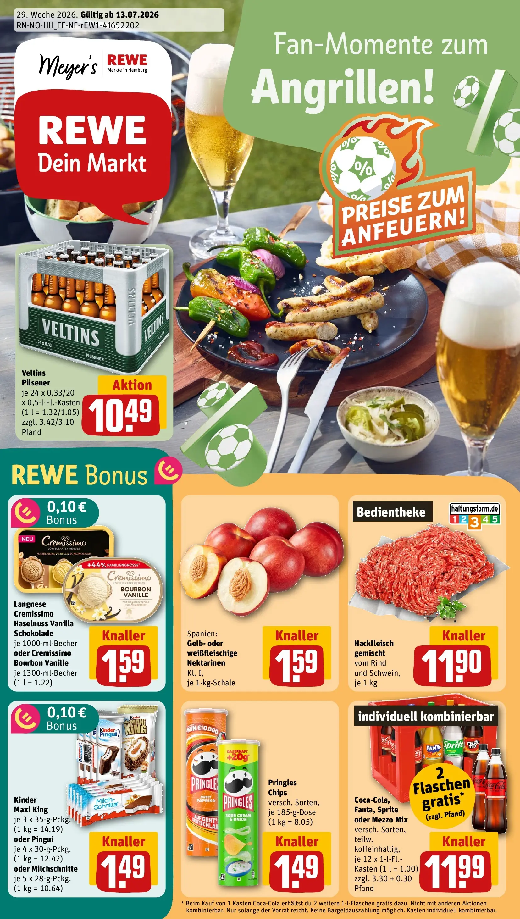 REWE Prospekt ab 13.07.2026 zum Blättern » Angebote | Seite: 1 | Produkte: Mezzo mix, Sprite, Pringles, Hackfleisch