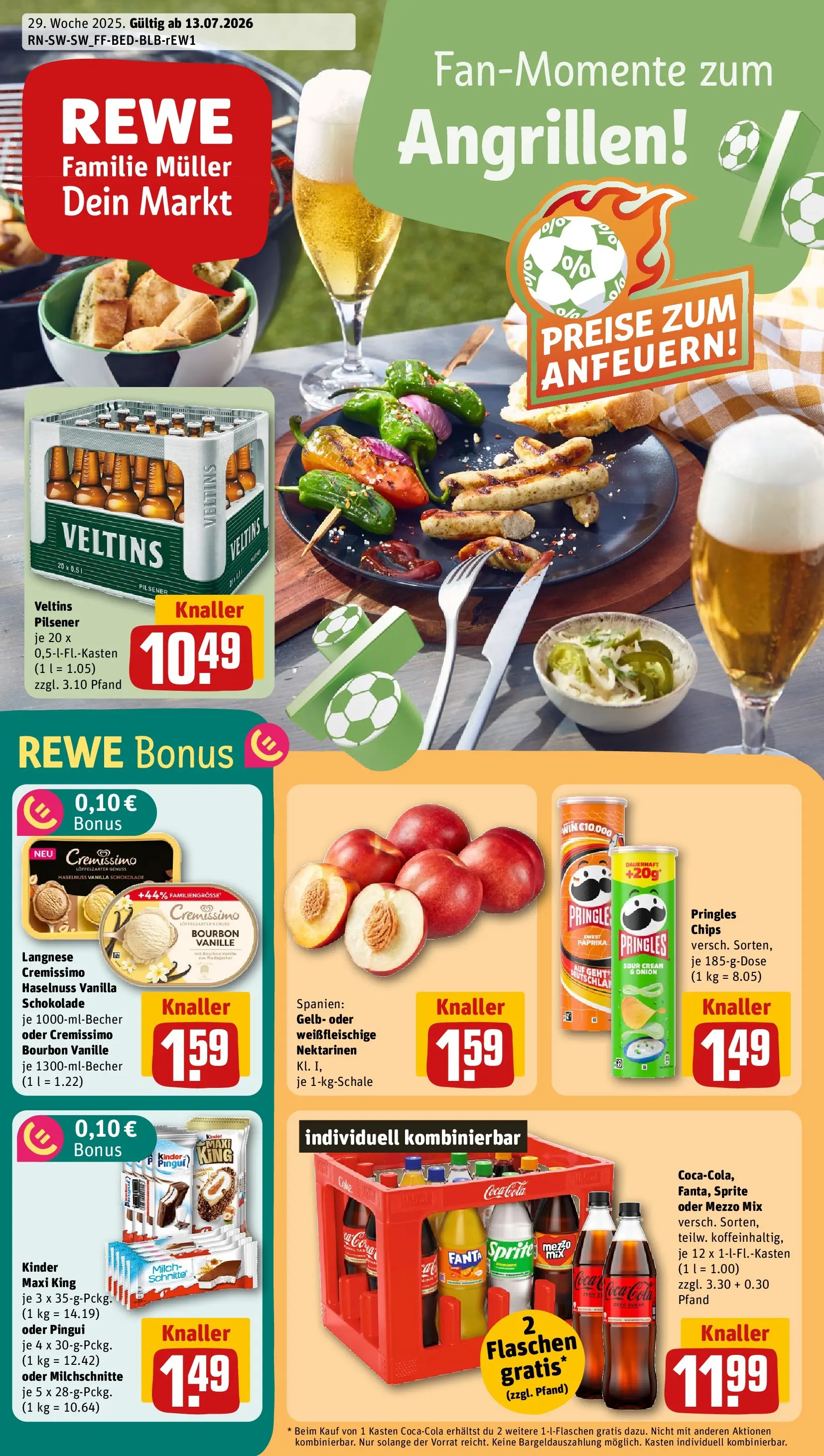 REWE Prospekt ab 13.07.2026 zum Blättern » Angebote | Seite: 1 | Produkte: Coca cola, Nektarinen, Paprika, Pringles