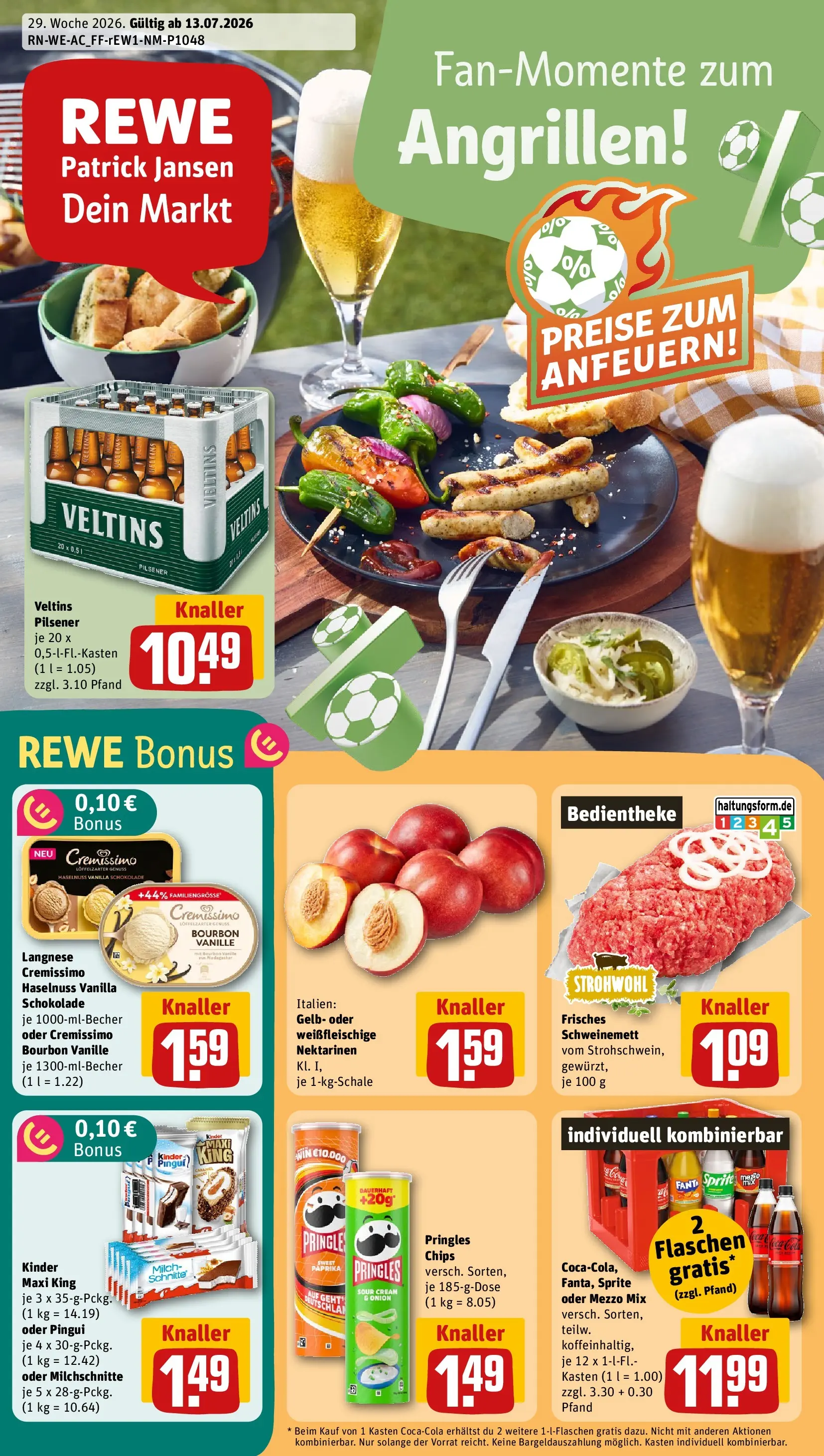 REWE Prospekt ab 13.07.2026 zum Blättern » Angebote | Seite: 1 | Produkte: Langnese, Oder mezzo mix, Bourbon, Chips