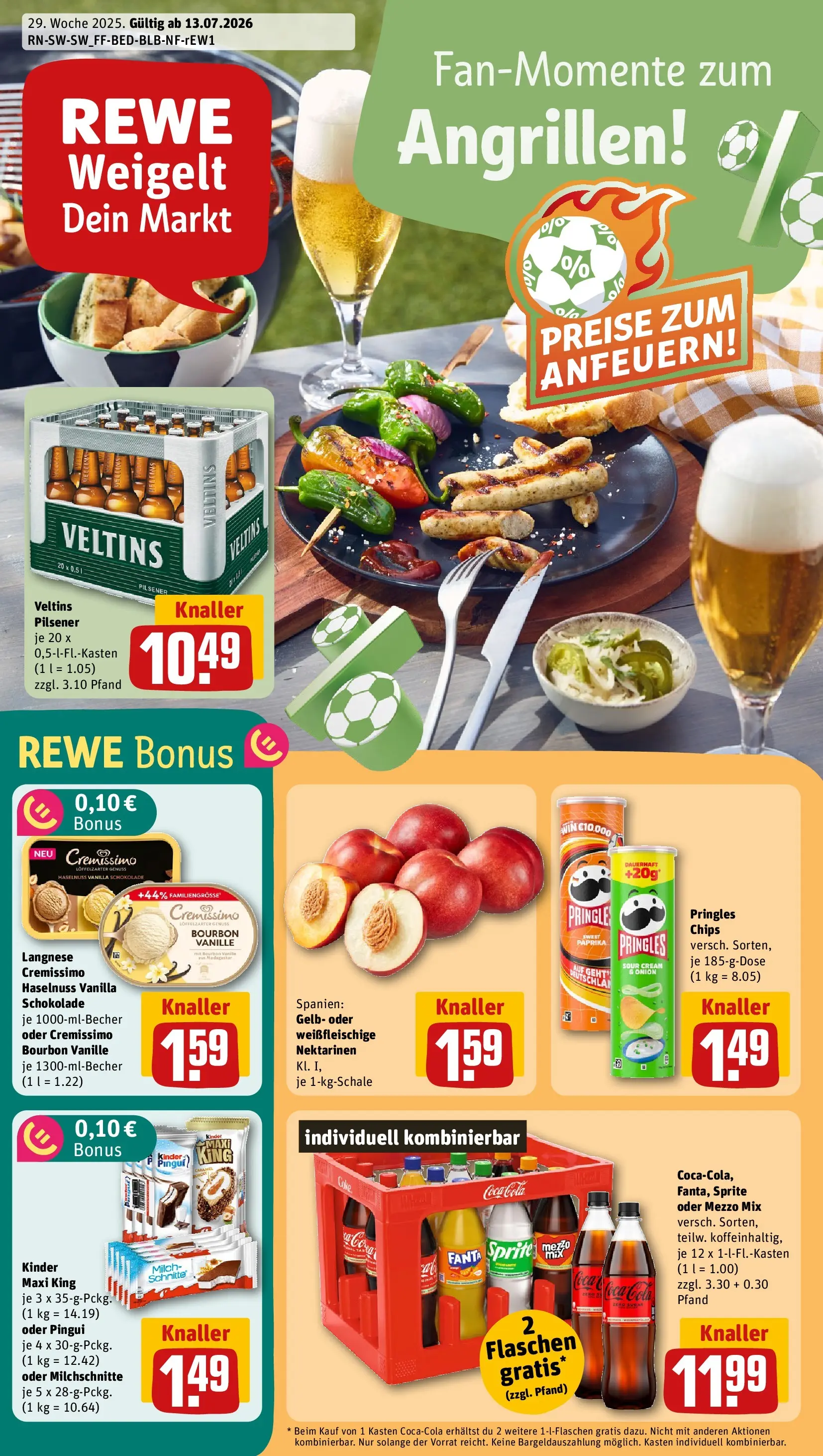 REWE Prospekt ab 13.07.2026 zum Blättern » Angebote | Seite: 1 | Produkte: Langnese, Cremissimo, Paprika, Bourbon