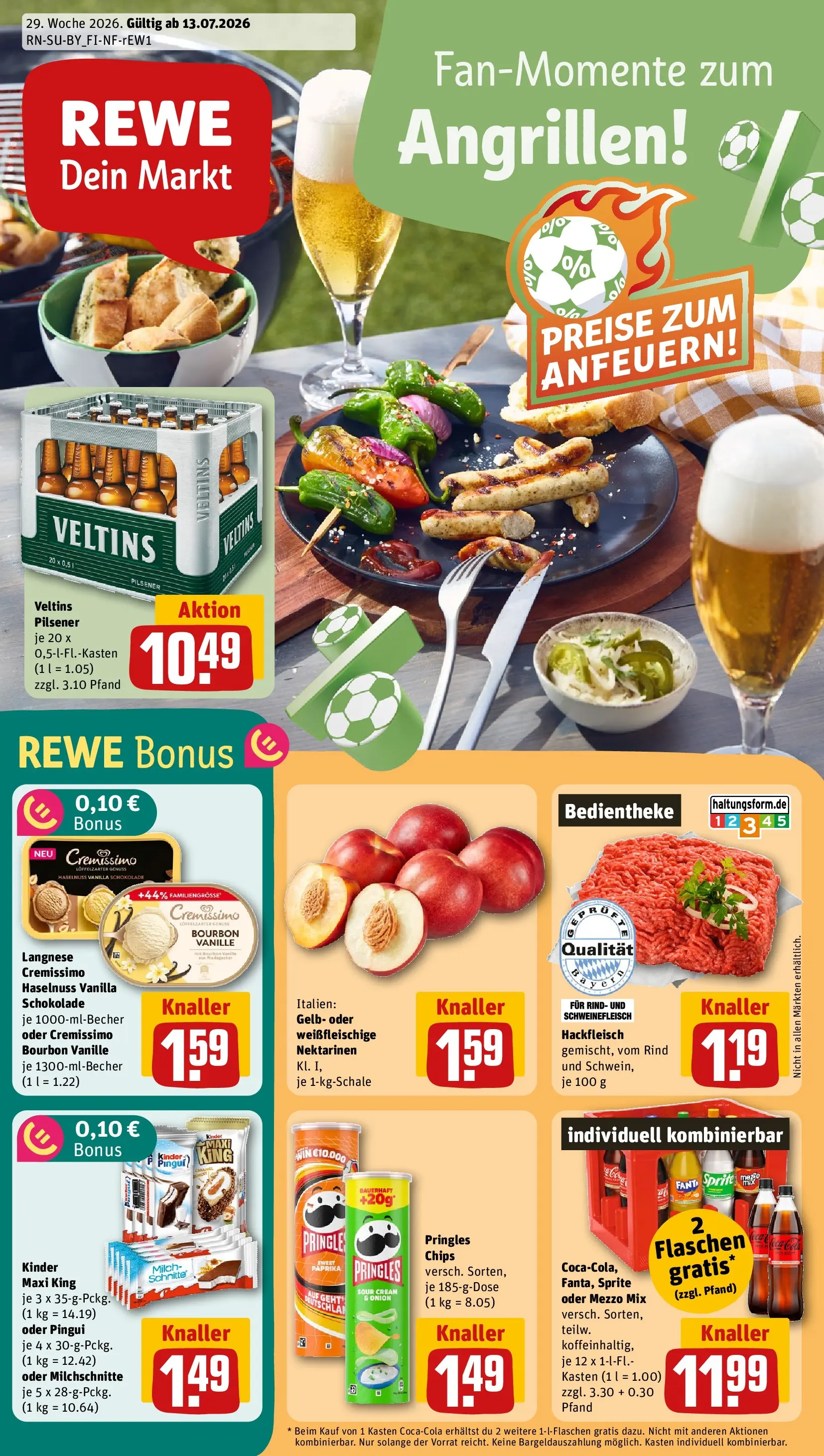 REWE Prospekt ab 13.07.2026 zum Blättern » Angebote | Seite: 1 | Produkte: Cremissimo, Sprite, Nektarinen, Oder mezzo mix