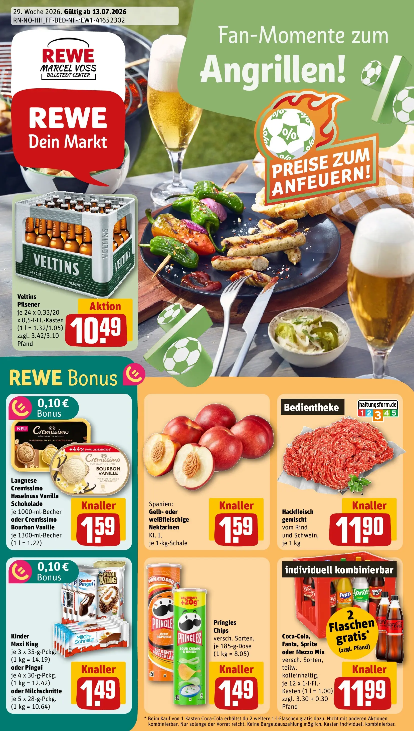 REWE Prospekt ab 13.07.2026 zum Blättern » Angebote | Seite: 1 | Produkte: Langnese, Sprite, Schokolade, Veltins