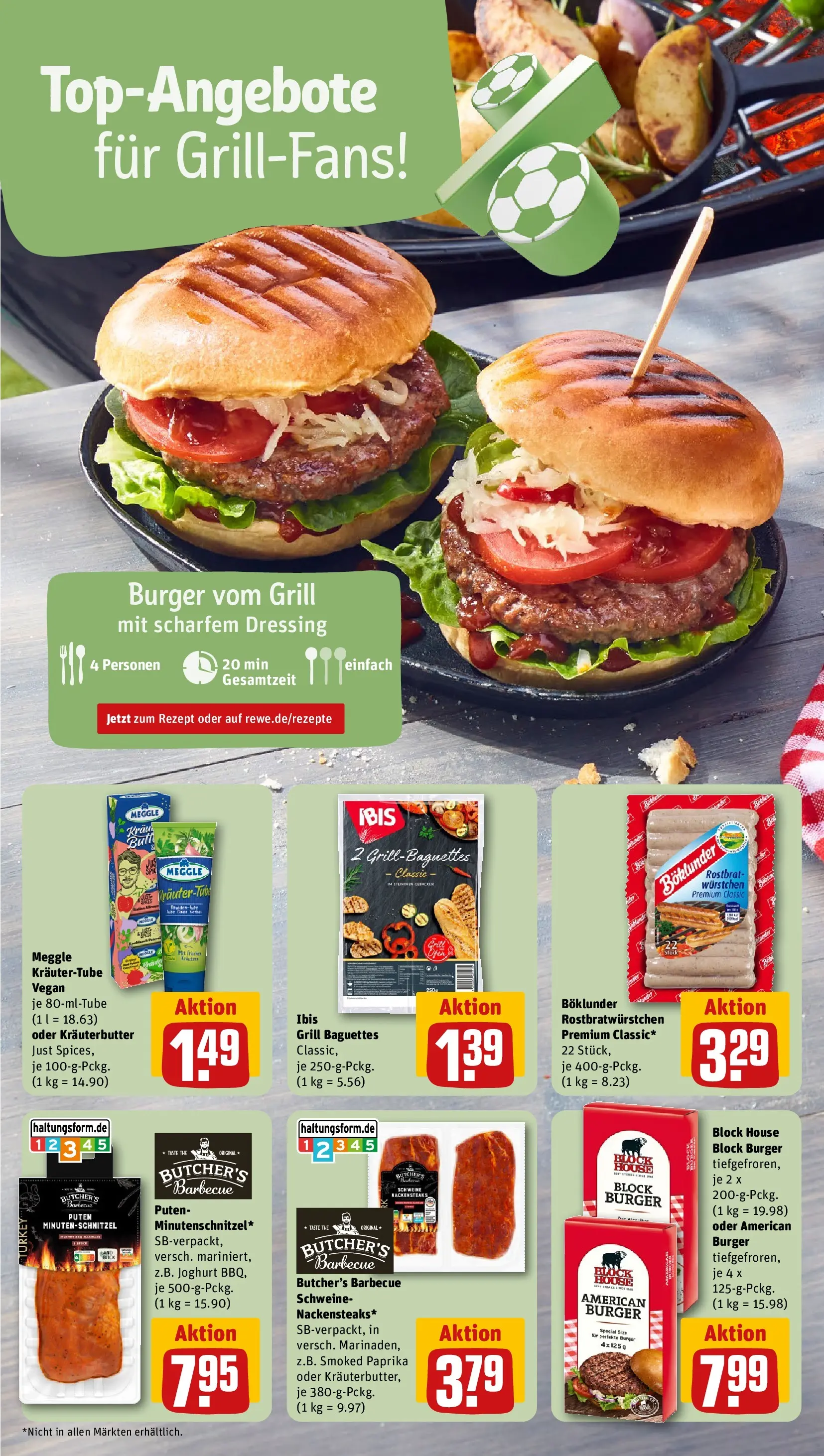 REWE Prospekt ab 13.07.2026 zum Blättern » Angebote | Seite: 14 | Produkte: Nackensteaks, Grill, Dressing, Kräuterbutter