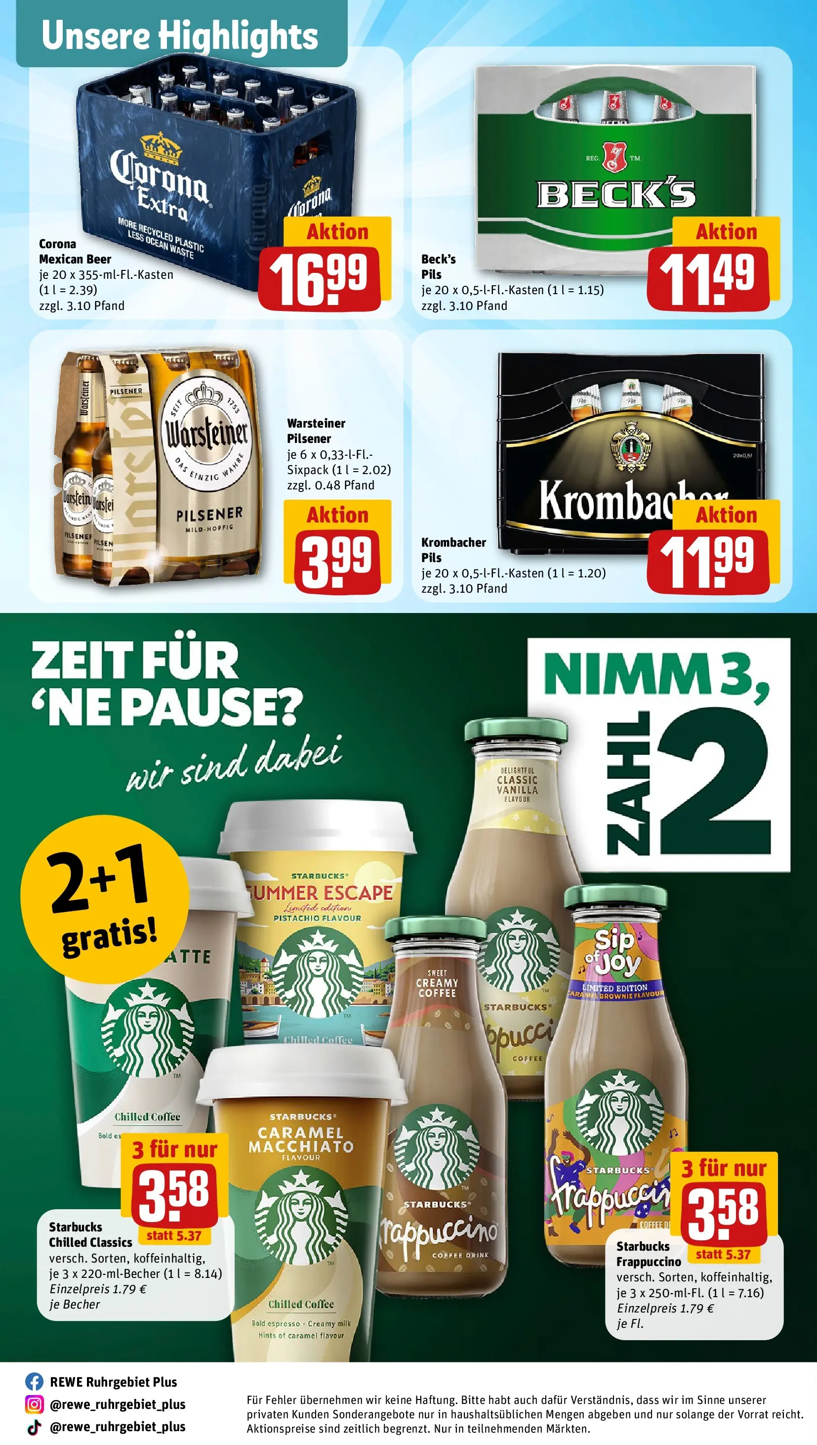 REWE Prospekt ab 13.07.2026 zum Blättern » Angebote | Seite: 28 | Produkte: Pils, Starbucks, Warsteiner, Krombacher