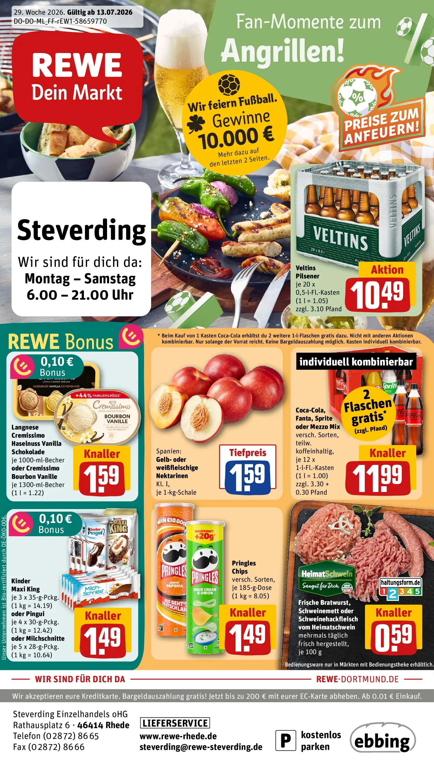REWE Prospekt ab 13.07.2026 zum Blättern » Angebote | Seite: 1 | Produkte: Sprite, Paprika, Pringles, Telefon