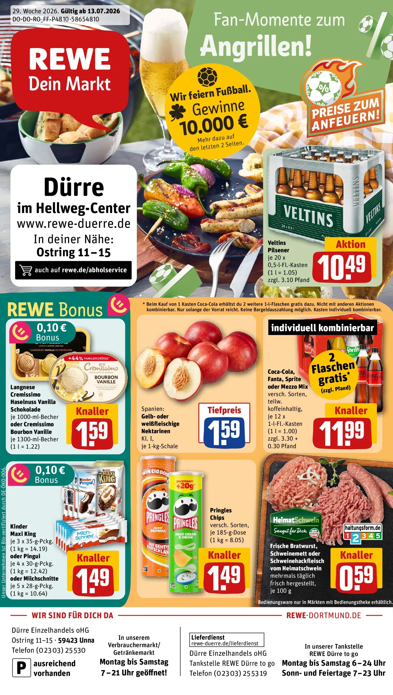 REWE Prospekt ab 13.07.2026 zum Blättern » Angebote | Seite: 1 | Produkte: Milch, Pringles, Uhr, Veltins