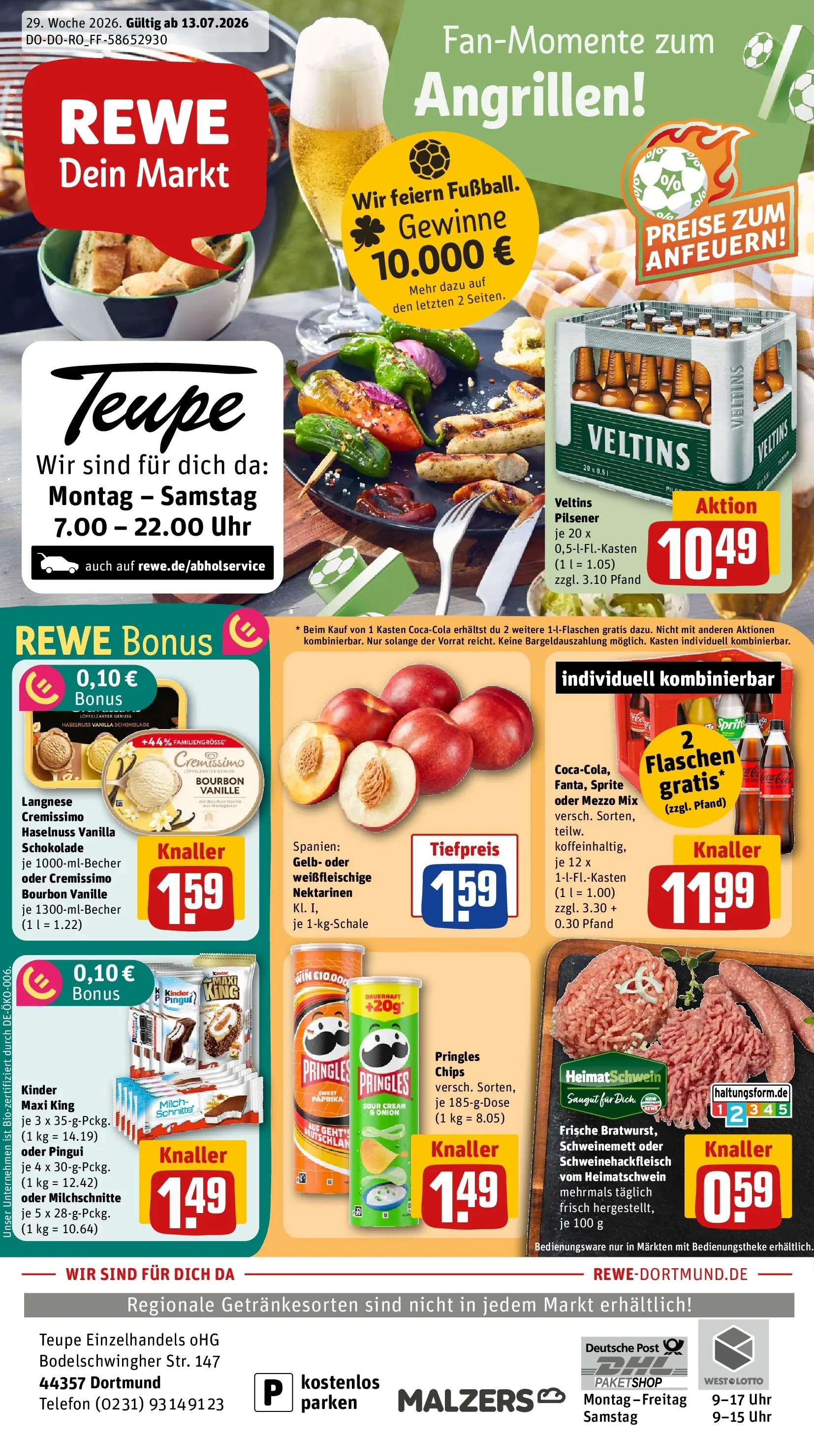 REWE Prospekt ab 13.07.2026 zum Blättern » Angebote | Seite: 1 | Produkte: Cremissimo, Mezzo mix, Nektarinen, Uhr