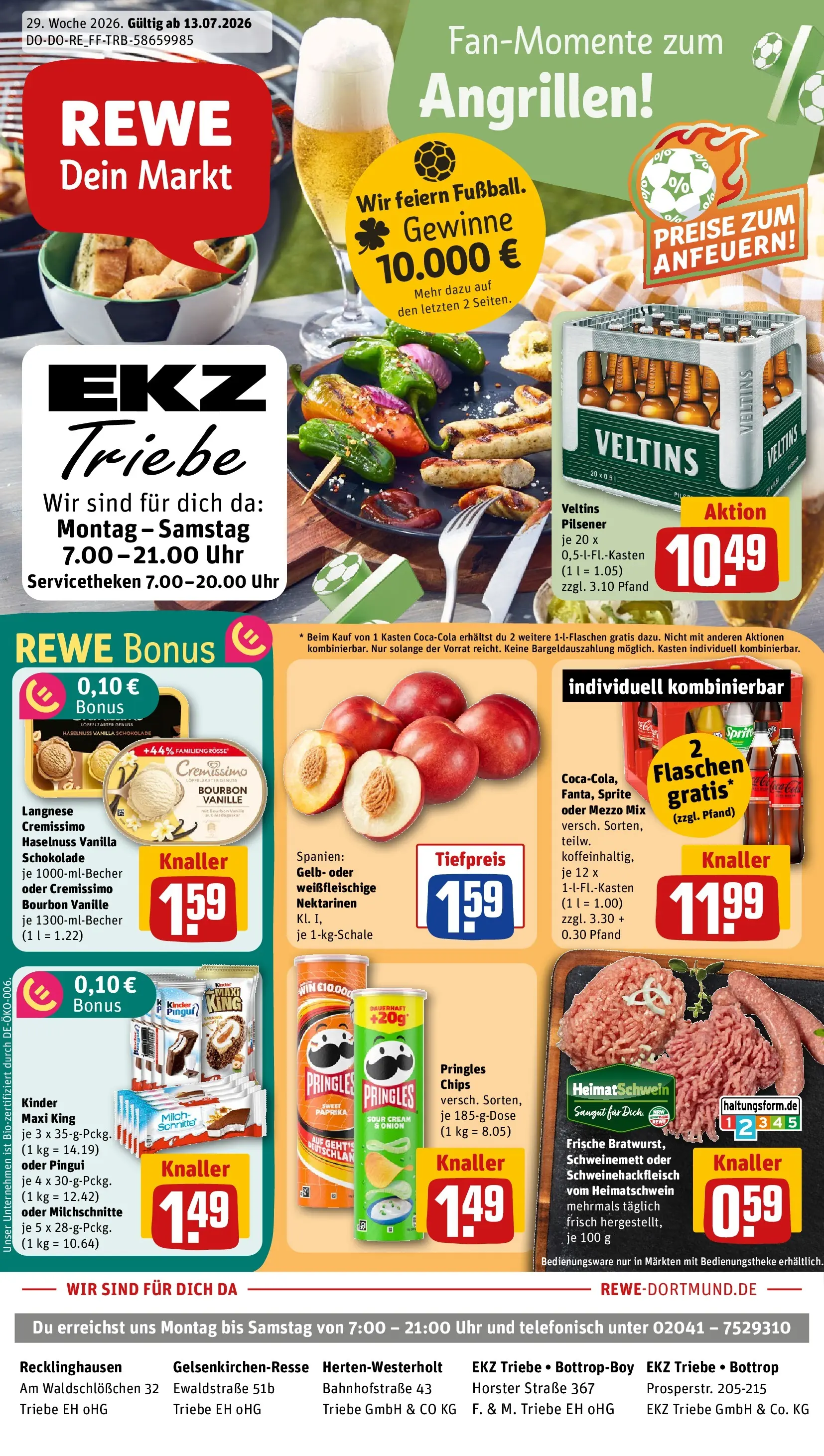 REWE Prospekt ab 13.07.2026 zum Blättern » Angebote | Seite: 1 | Produkte: Langnese, Milch, Pringles, Bourbon