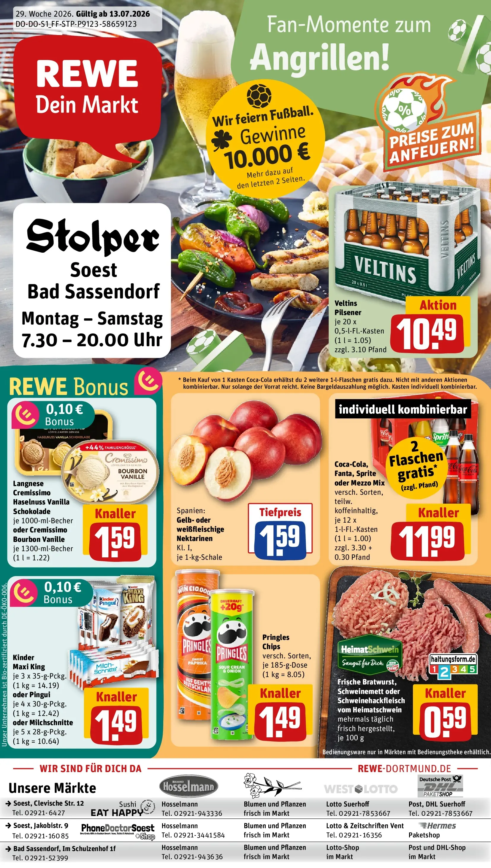 REWE Prospekt ab 13.07.2026 zum Blättern » Angebote | Seite: 1 | Produkte: Sprite, Nektarinen, Bad, Chips