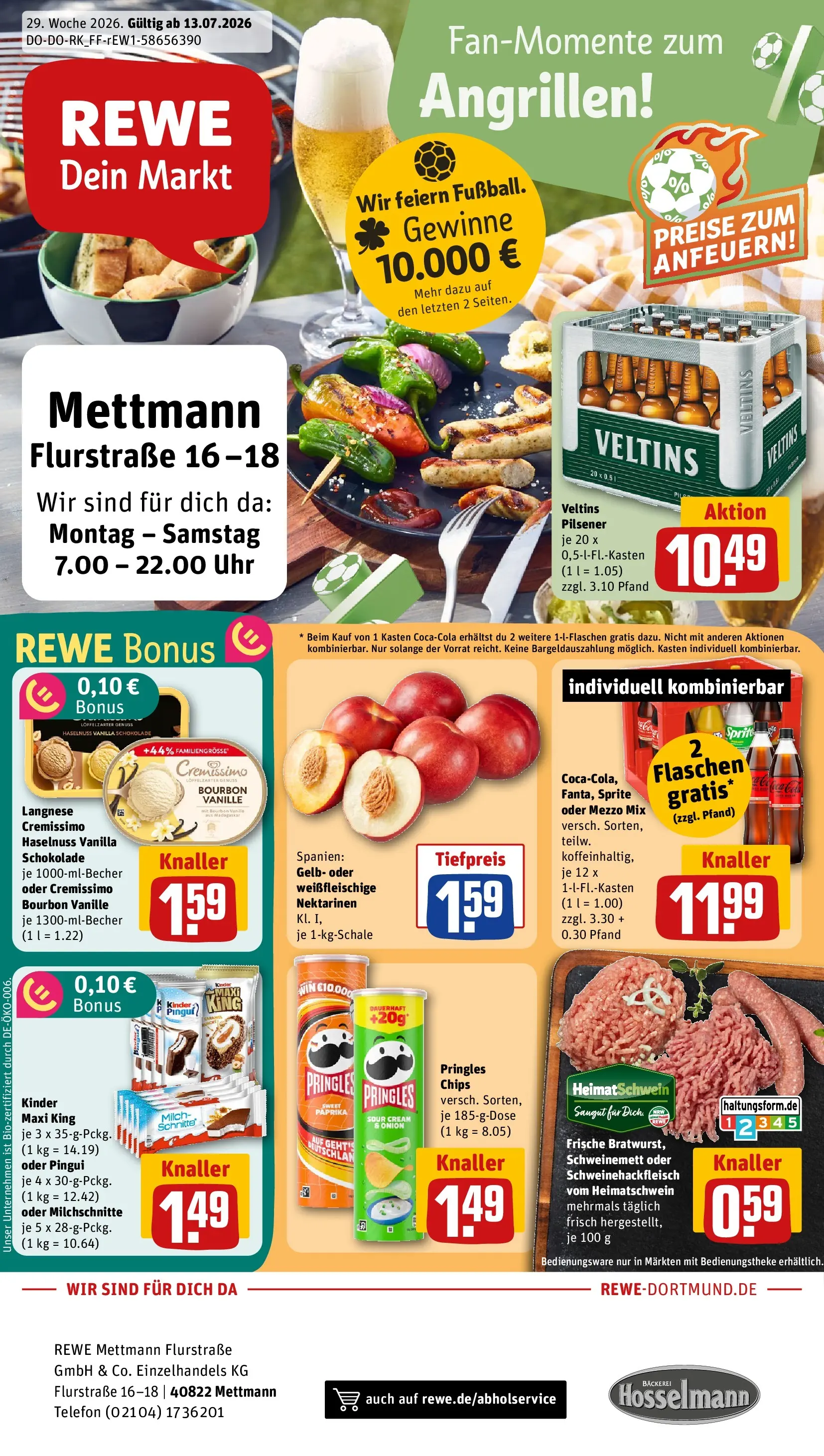 REWE Prospekt ab 13.07.2026 zum Blättern » Angebote | Seite: 1 | Produkte: Mezzo mix, Telefon, Uhr, Veltins