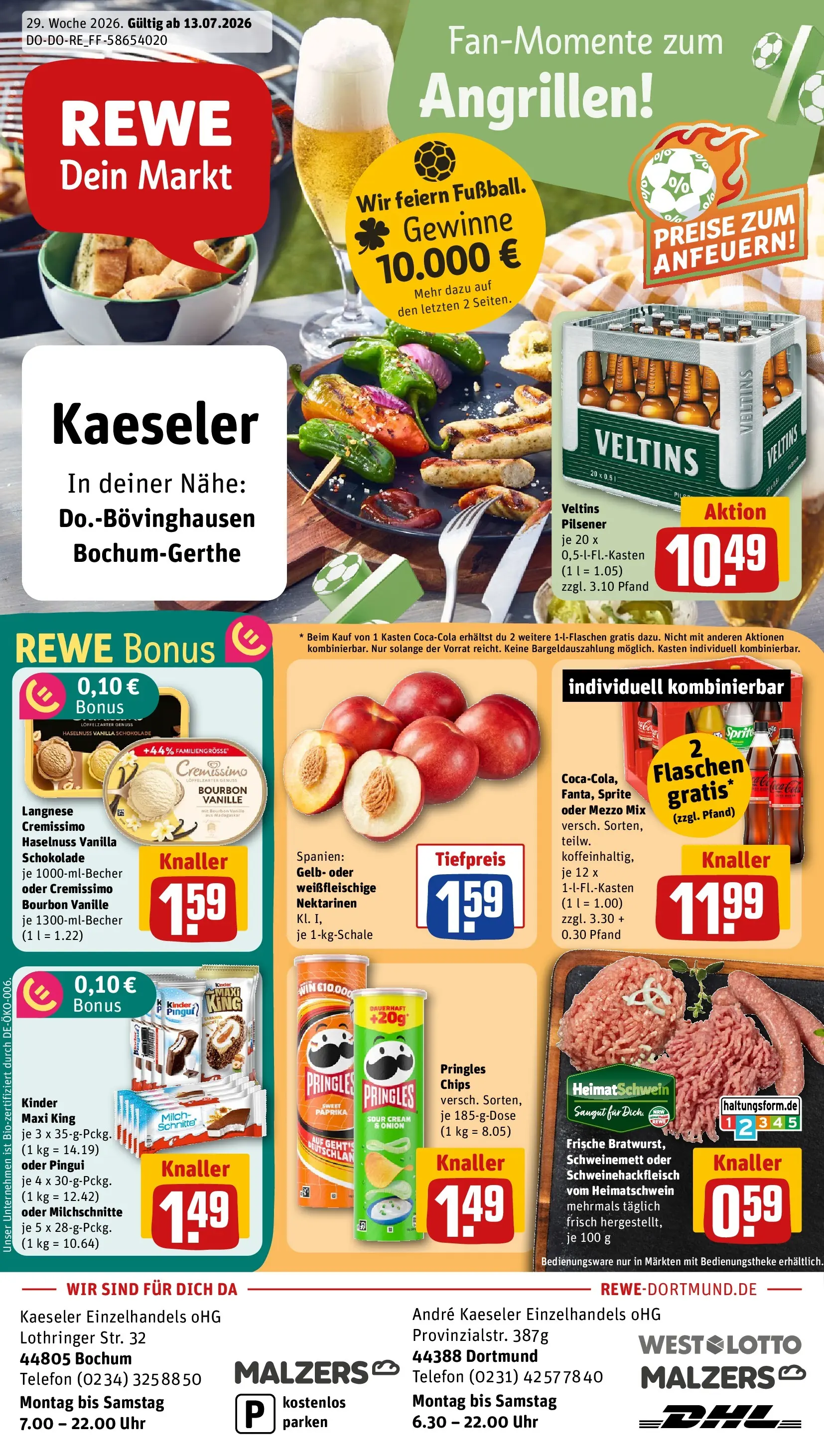 REWE Prospekt ab 13.07.2026 zum Blättern » Angebote | Seite: 1 | Produkte: Paprika, Bourbon, Telefon, Veltins