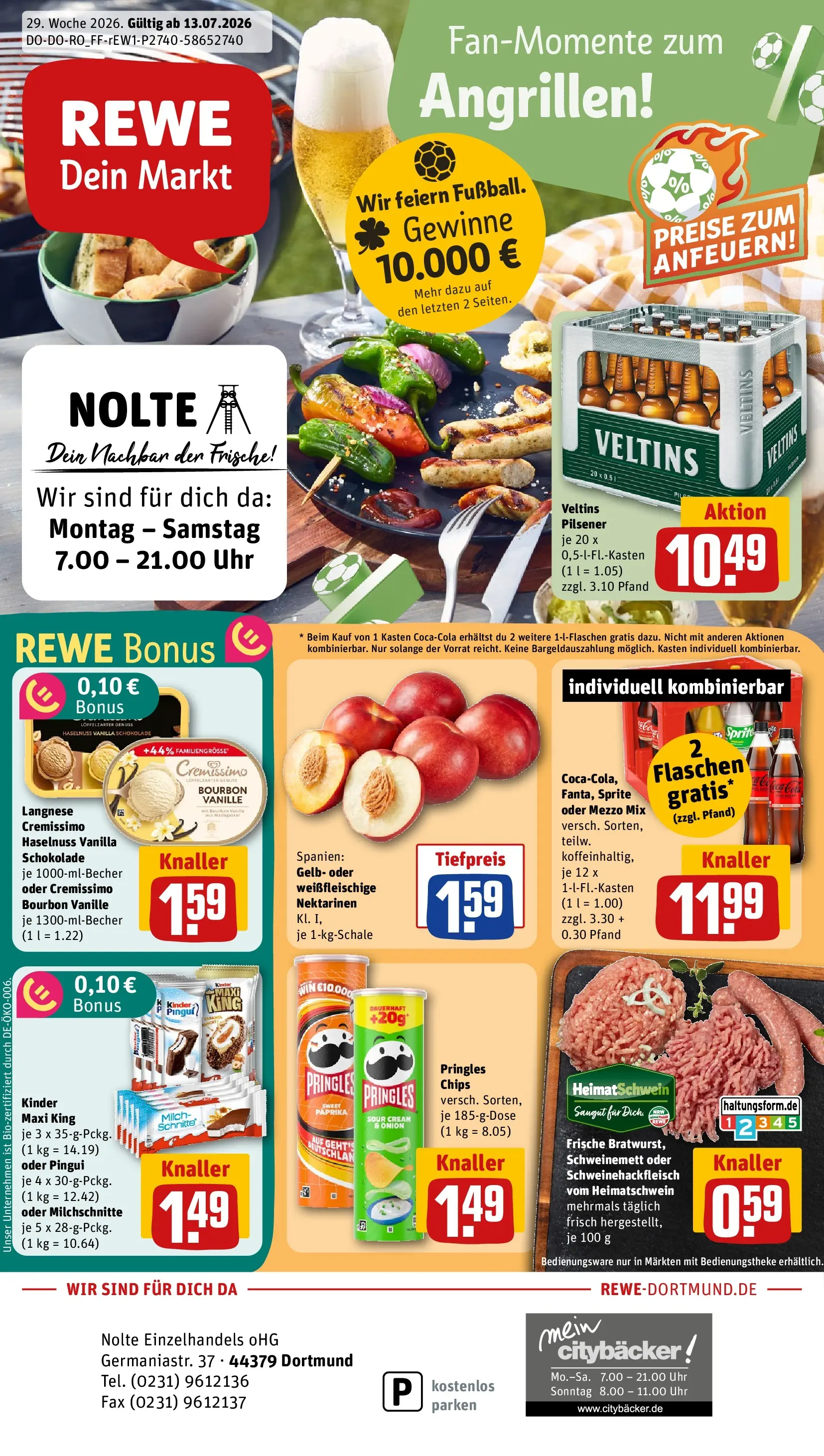 REWE Prospekt ab 13.07.2026 zum Blättern » Angebote | Seite: 1 | Produkte: Sprite, Milch, Pringles, Uhr